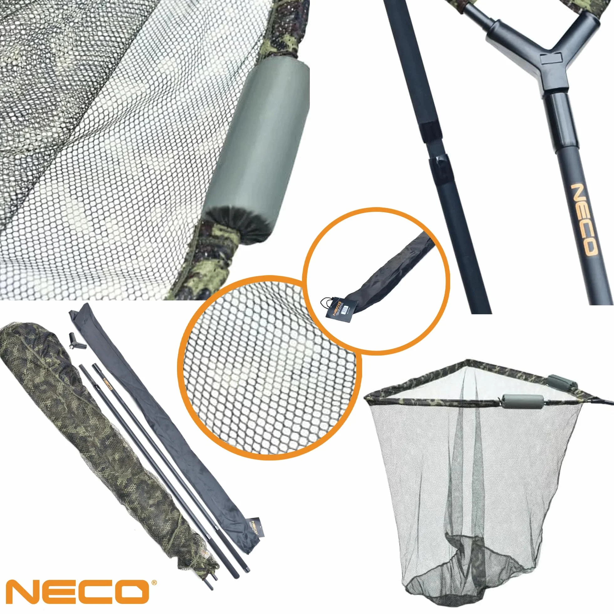 NECO Épuisette à Carpe 100x100 cm avec Flotteurs - Grand Filet Pliable et Léger avec Étui, Panier Profond pour la Pêche aux Poissons et Carpes (70202)