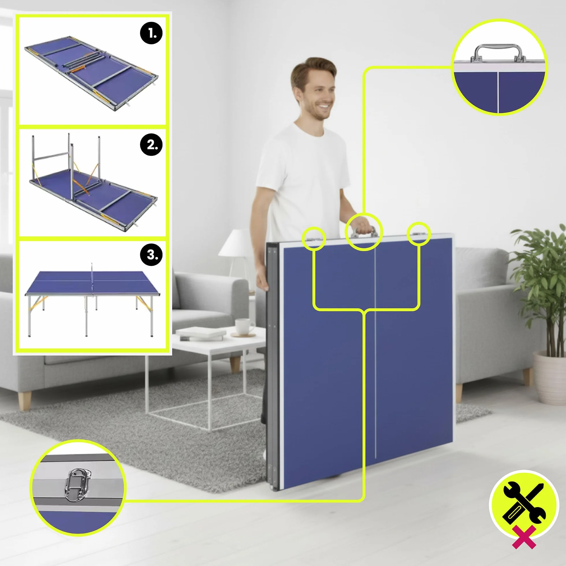HyperMotion HYP32 Table de Ping Pong Pliante pour Enfants et Adultes, Modèle Compact d’Intérieur avec Filet, Raquettes et Balles, Facile à Transporter