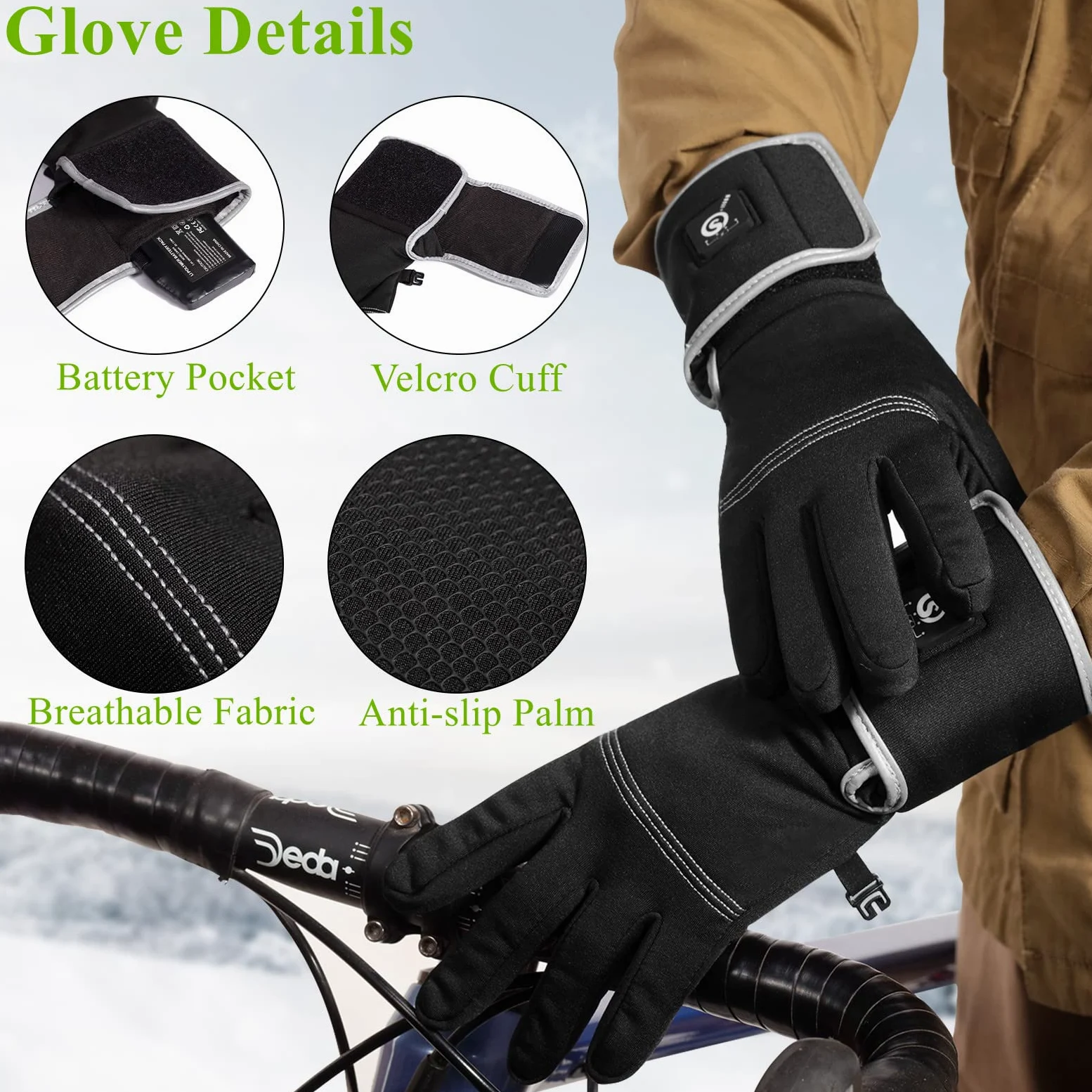 BARCHI Gants Chauffants,Gants Minces électriques Rechargeables avec Affichage de la Puissance restante,adaptés à la Conduite en Hiver,à la dactylographie,à la Course à Pied,etc.