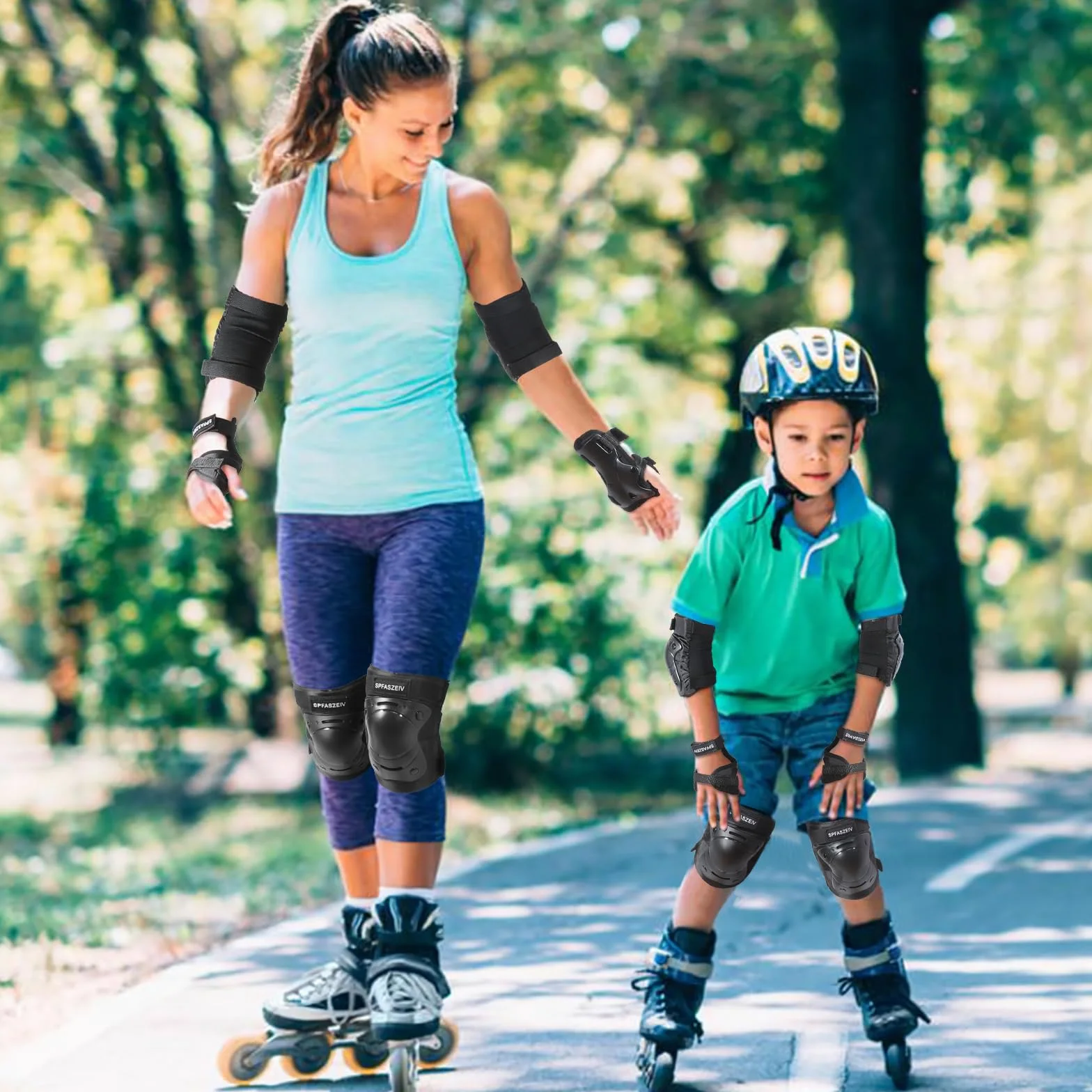 Kit de Protection 6pc Genouillère Enfant Adulte Skateboard Protection Pads Genouillères Coudières Poignet Réglable Patin à roulettes