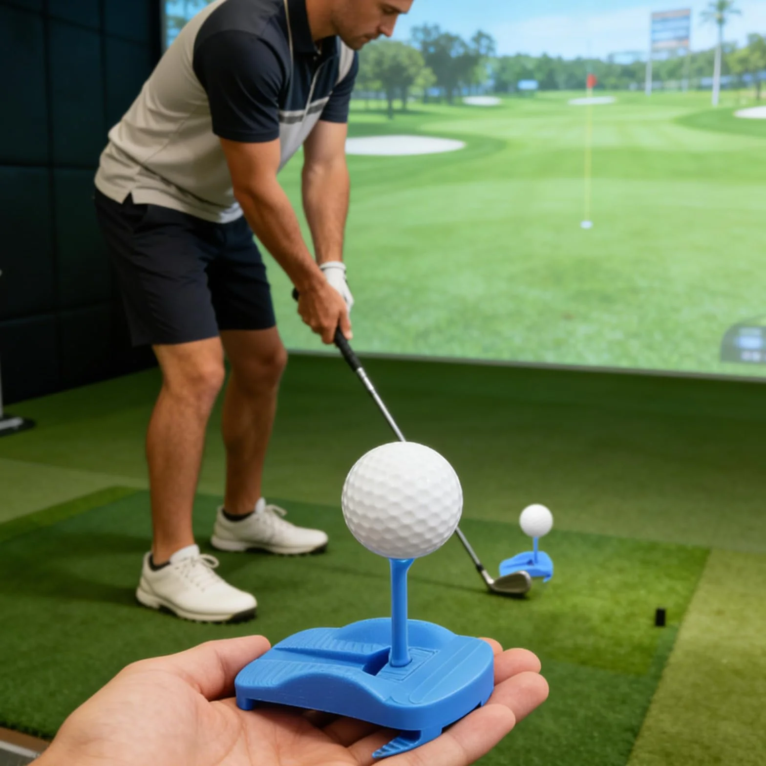 Support de Tees de Golf pour Gazon Artificiel - Base articulée et 5 Tees pour simulateur, Plateforme de Frappe Stable