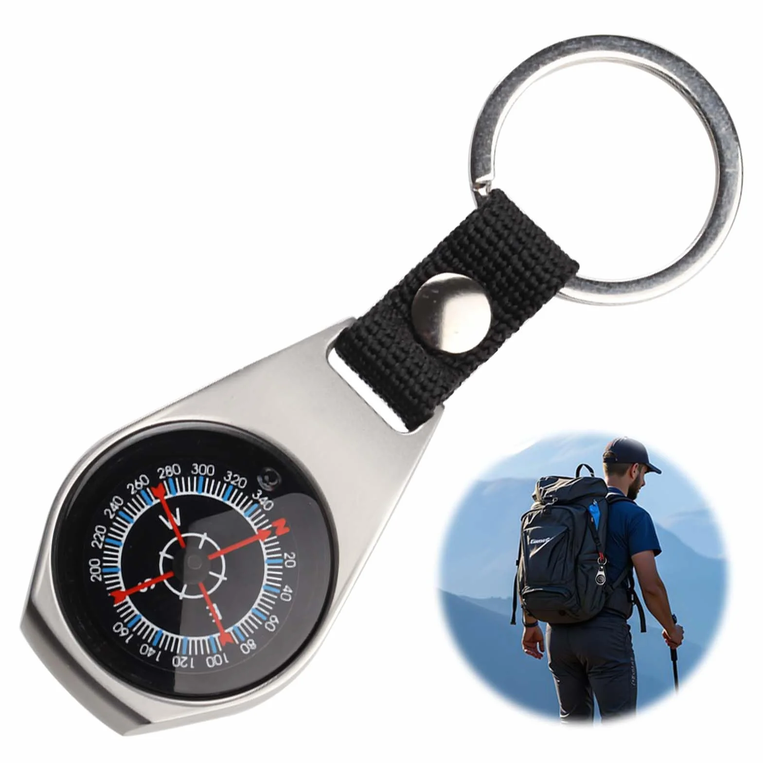 Boussole Porte Clés Aluminium Étanche Portable Mousqueton Navigation Plein Air
