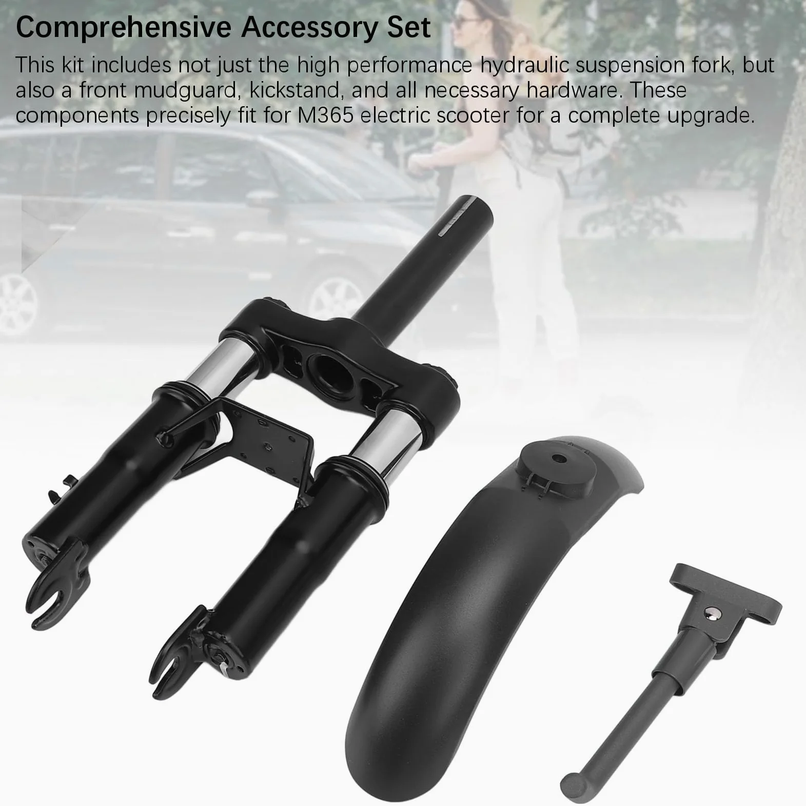 Tbest Kit de Suspension Avant de Scooter électrique, Fourche Avant à Suspension Hydraulique en Acier PC avec Vis de Béquille de Garde-Boue pour Accessoires M365