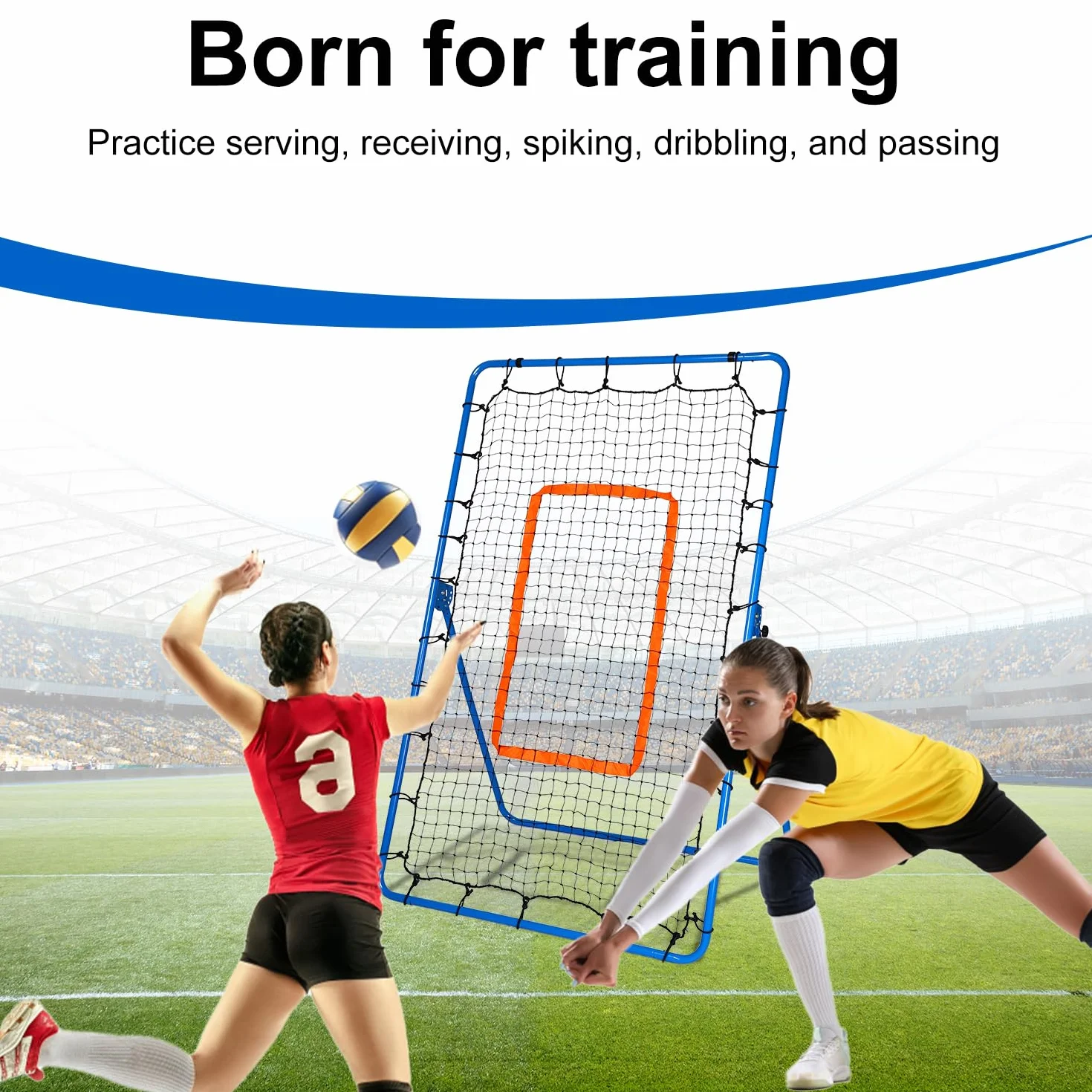 Filet de Rebond Volley-Ball 180x110cm Réglable 5 Angles Entraînement PE