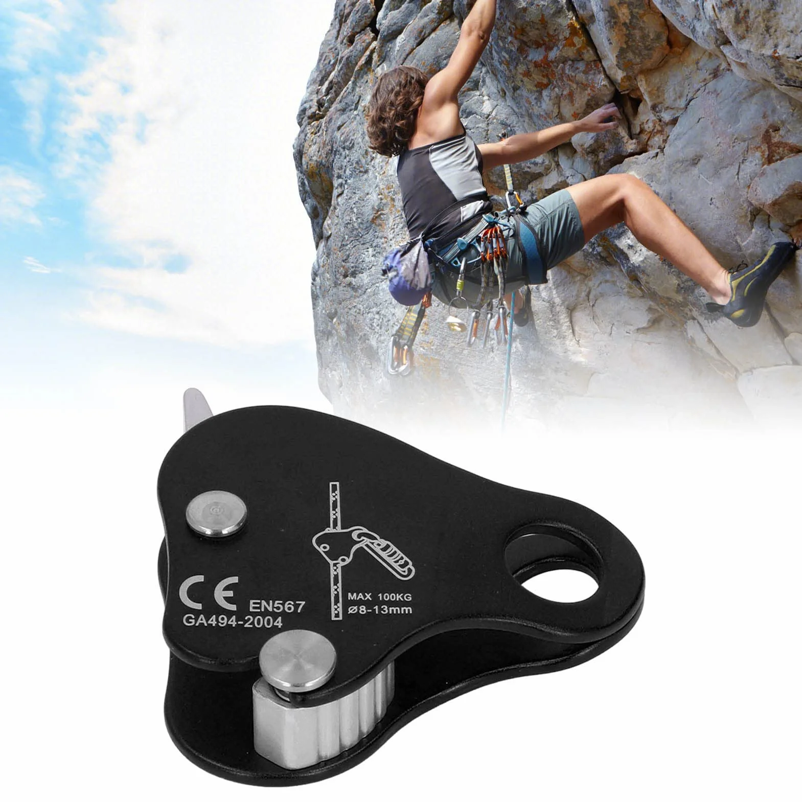 Keenso Bloqueur de Corde d'escalade en Alliage d'aluminium Autobloquant 8-13 mm pour Alpinisme Plein Air Noir