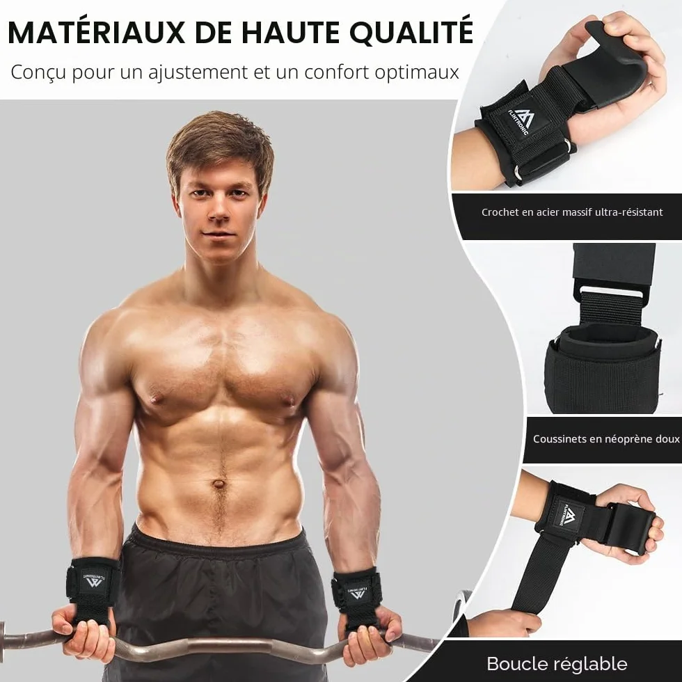 Flintronic Crochets d'haltérophilie 8 cm Néoprène Rembourré Bandage Poignet pour Powerlifting Levage Tirage Barre Crossfit