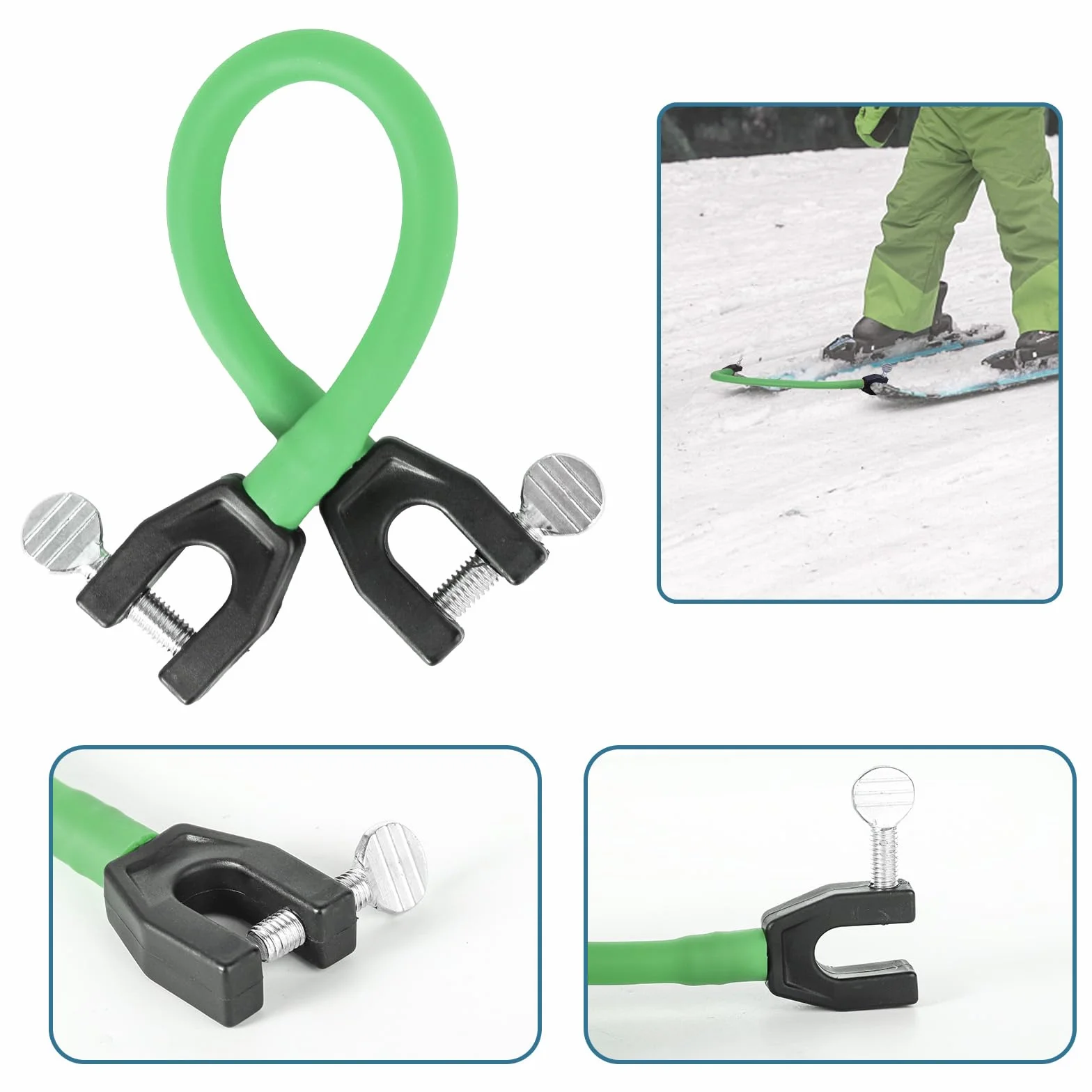 Connecteurs de Pointe de Ski pour Enfants, Connecteur de Ski avec 4 Entretoises, Aide à l'Entraînement au Ski pour Débutants (Noir, Vert Foncé)