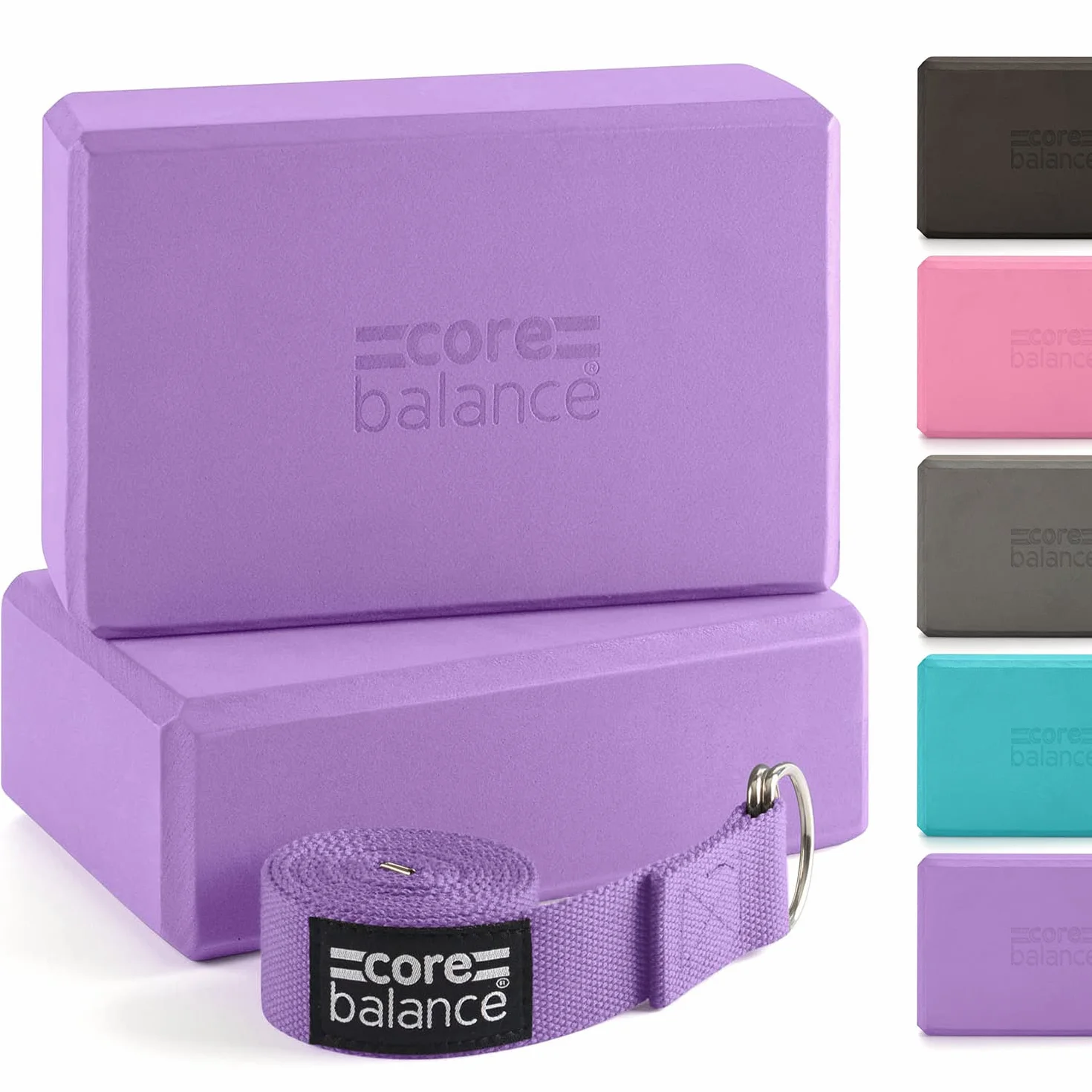 Blocs de Yoga Lot 2 + 1 Sangle Mousse EVA Haute Densité pour Stretching Fitness Pilates