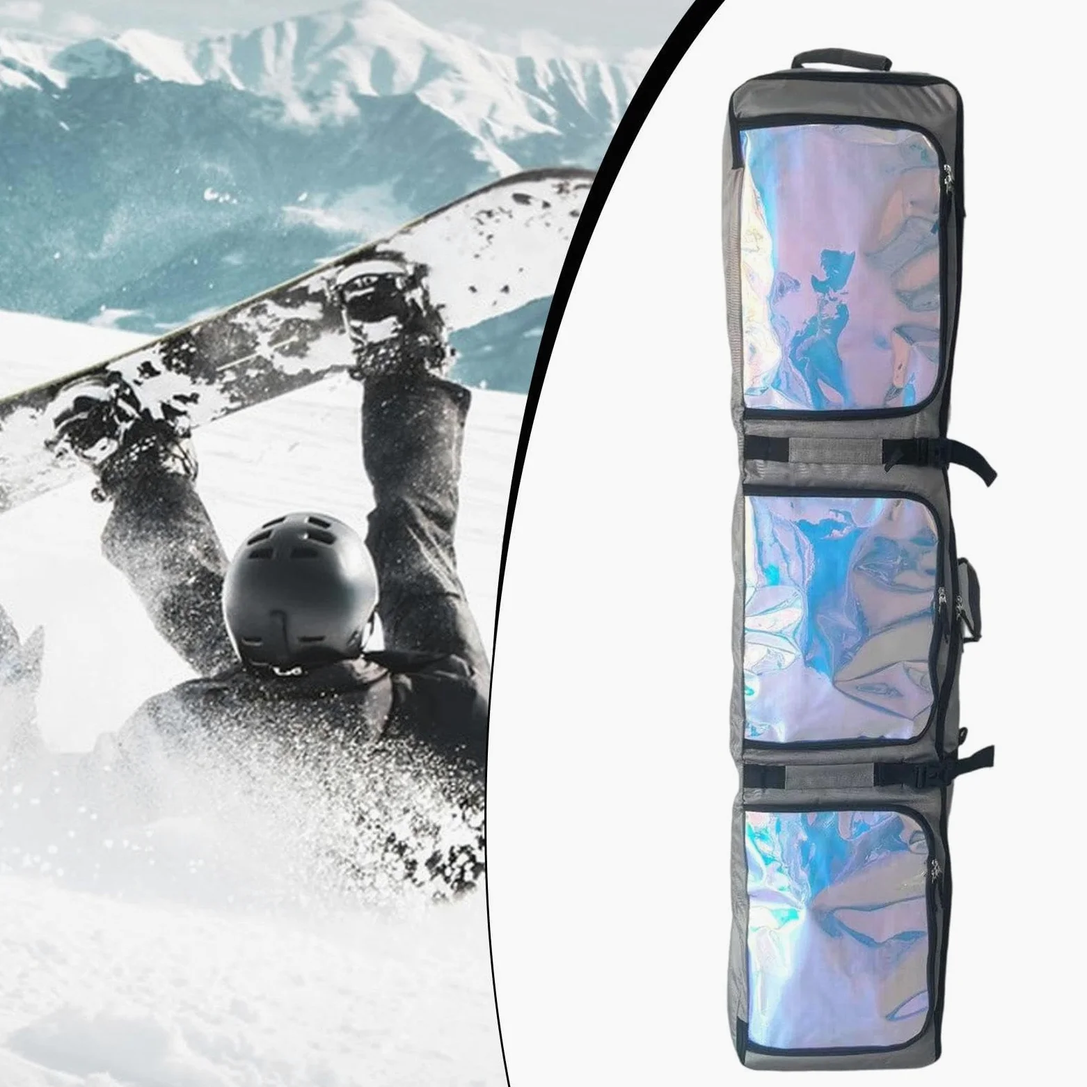 Snowboard Double avec roulettes, étui Rangement en Tissu imperméable, Rangement pour équipement et vêtements pour Le Snowboard en extérieur, Gris