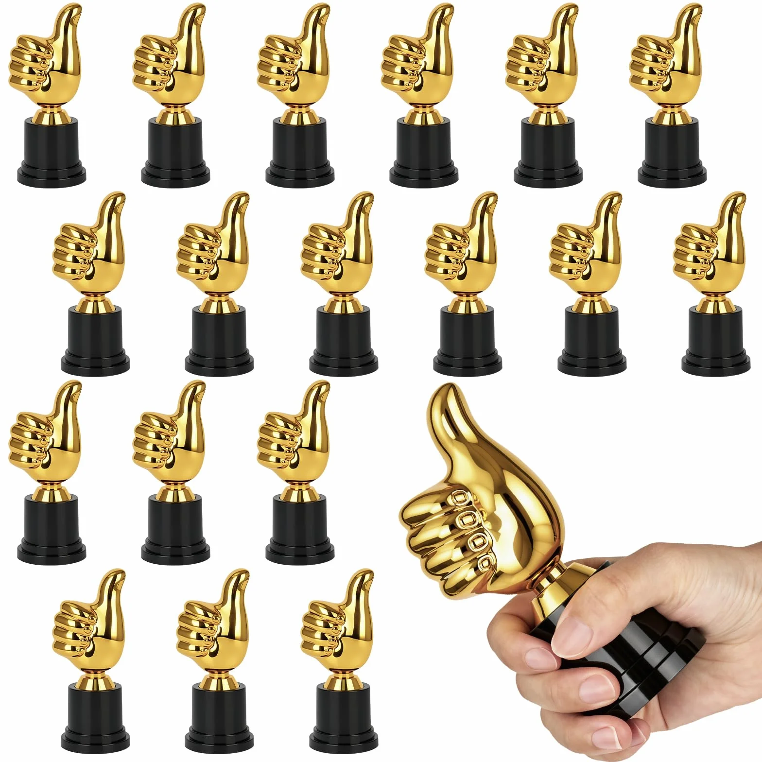 Lot de 18 trophées dorées en plastique, mini sculpture pour doigts, récompenses pour fête sportive, gagnant, fête, anniversaire