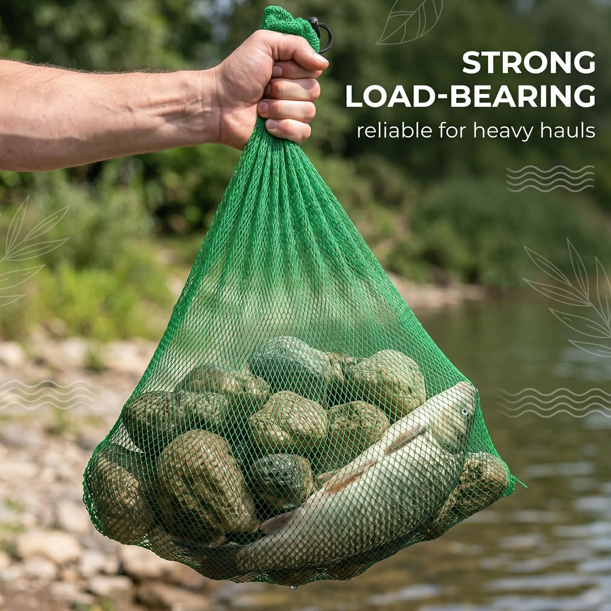 Bourriche Peche 80x50cm, Sac Soluble Peche Carpe, Filet Peche en Nylon Vert Renforcé, Sac de Conservation Poisson Pliable et Séchage Rapide, Nasse à Poisson Multifonctionnelle