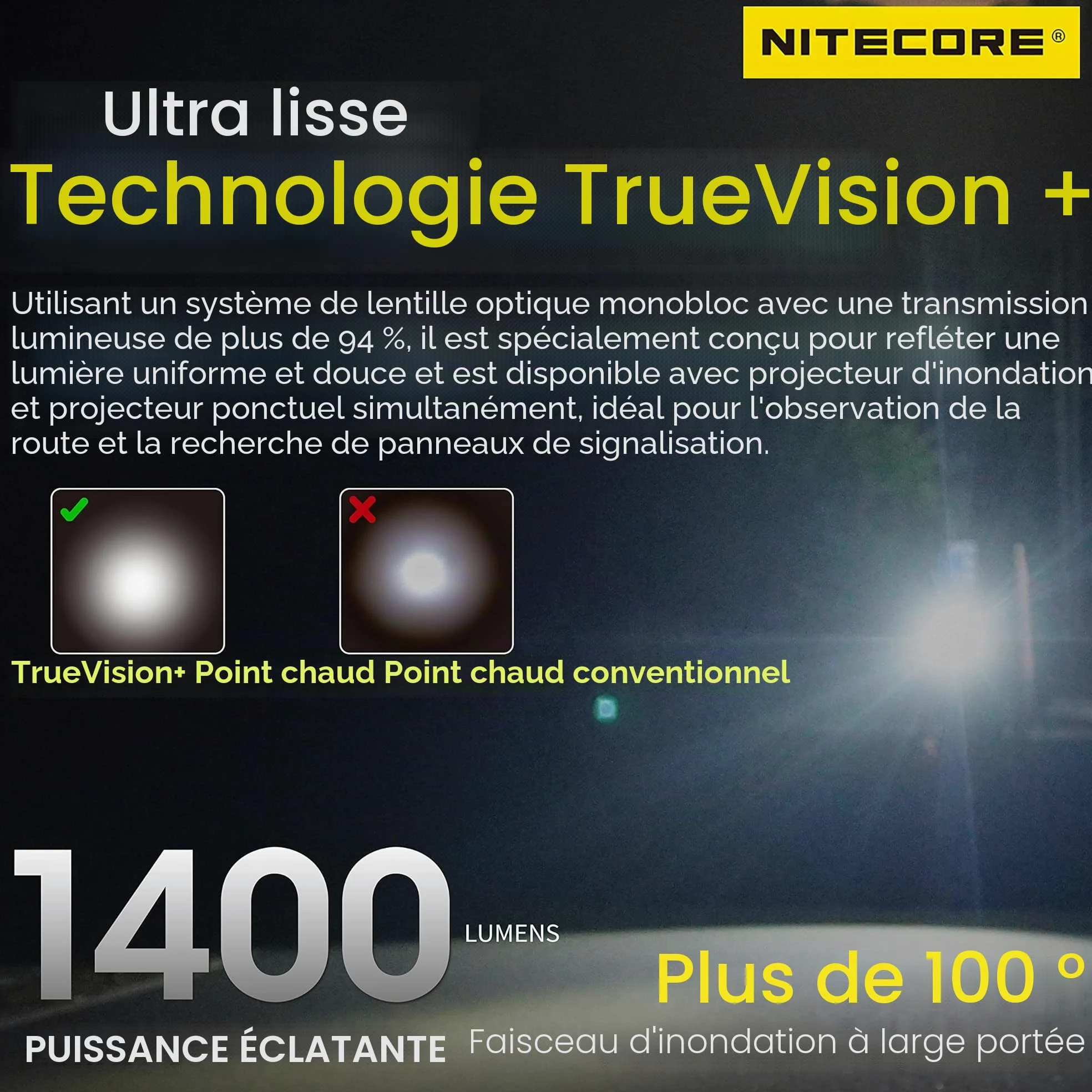 Nitecore NU43 Lampe frontale légère 1400 lumens avec batterie 3400 mAh rechargeable USB-C