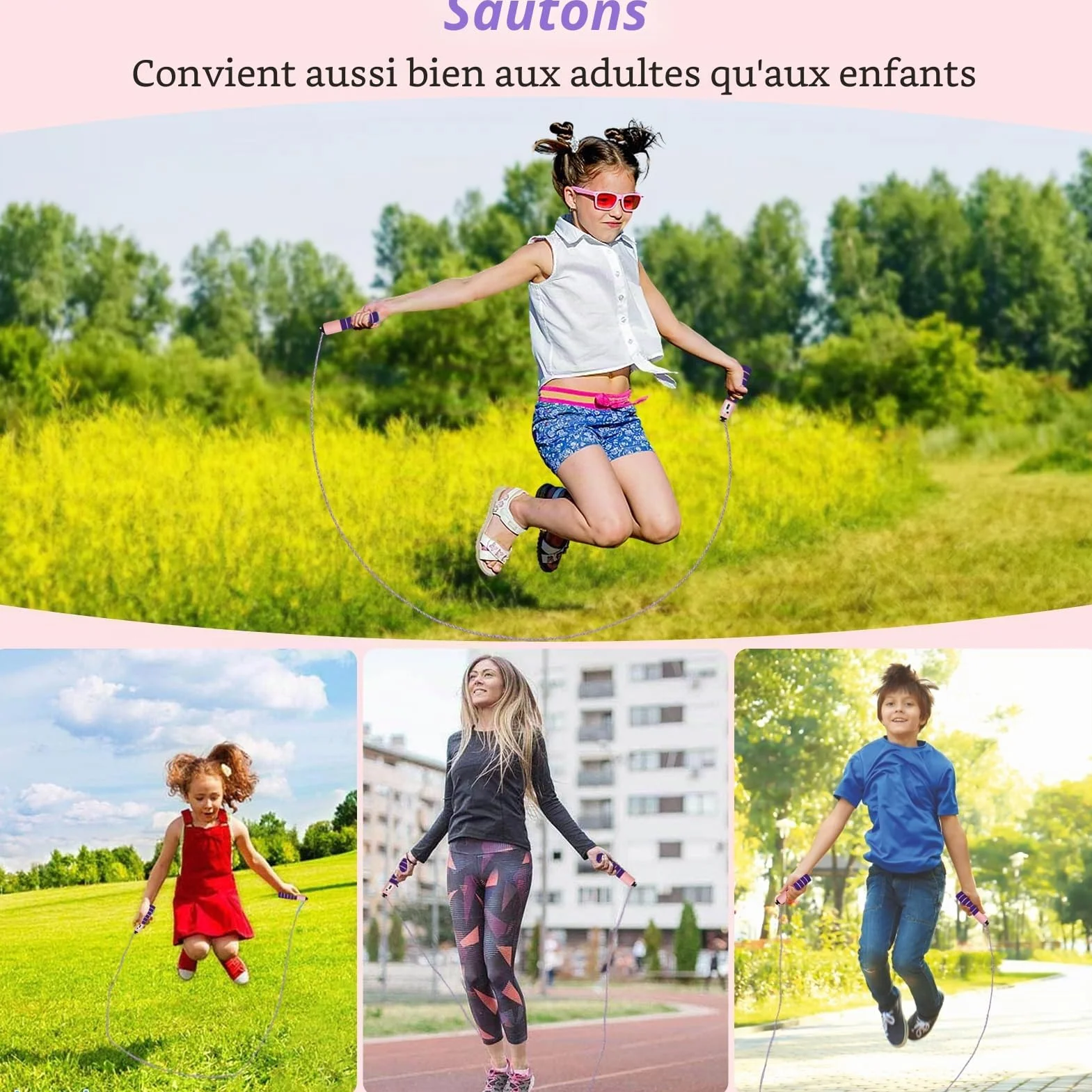Corde à sauter fitness avec compteur pour enfants et sport, poignées en mousse confortables