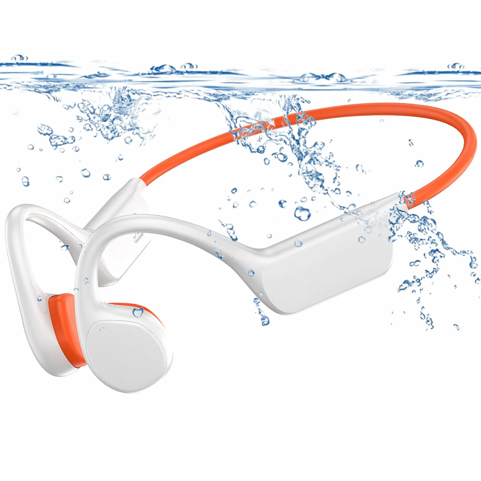 Casque Conduction Osseuse, Écouteur Natation À Bluetooth 5.3, mémoire 32 Go intégrée, Lecteur MP3 Étanche IPX8-10 Heures de Jeu, Casque Sport pour la Natation Blanc