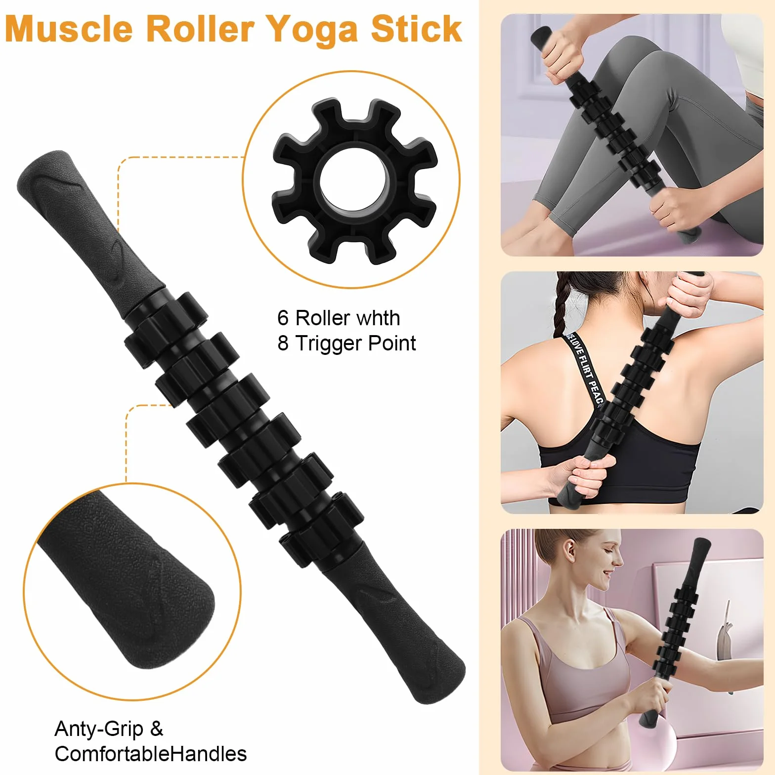 Rouleau de Massage 7 en 1 Foam Roller Kit avec Bâton, Boule de Fascia, Tendeur et Bandes de Résistance