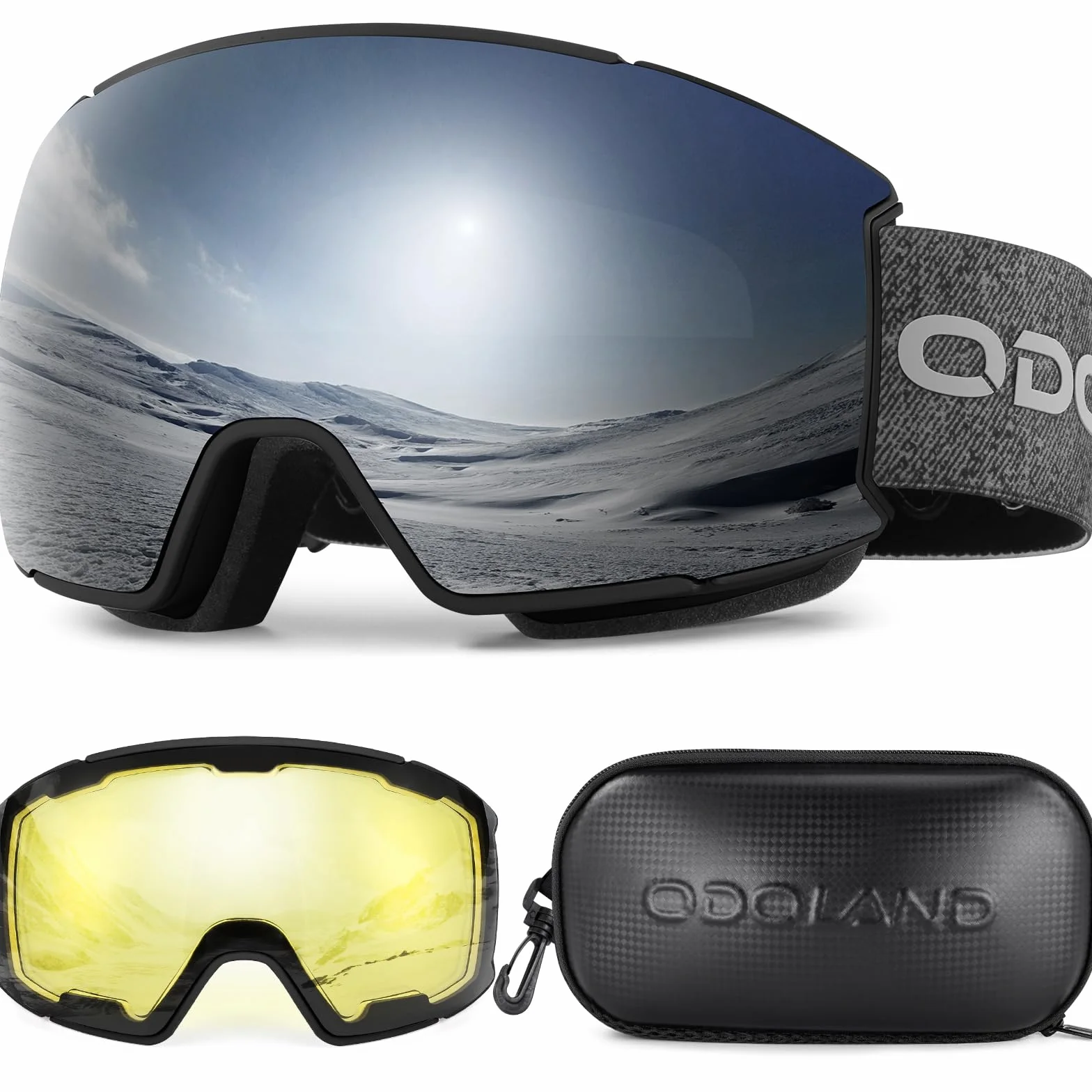Kit de Lunettes de Ski Magnétique Odoland, 2 écrans Détachables, Anti-UV, Anti-buée, Homme & Femme