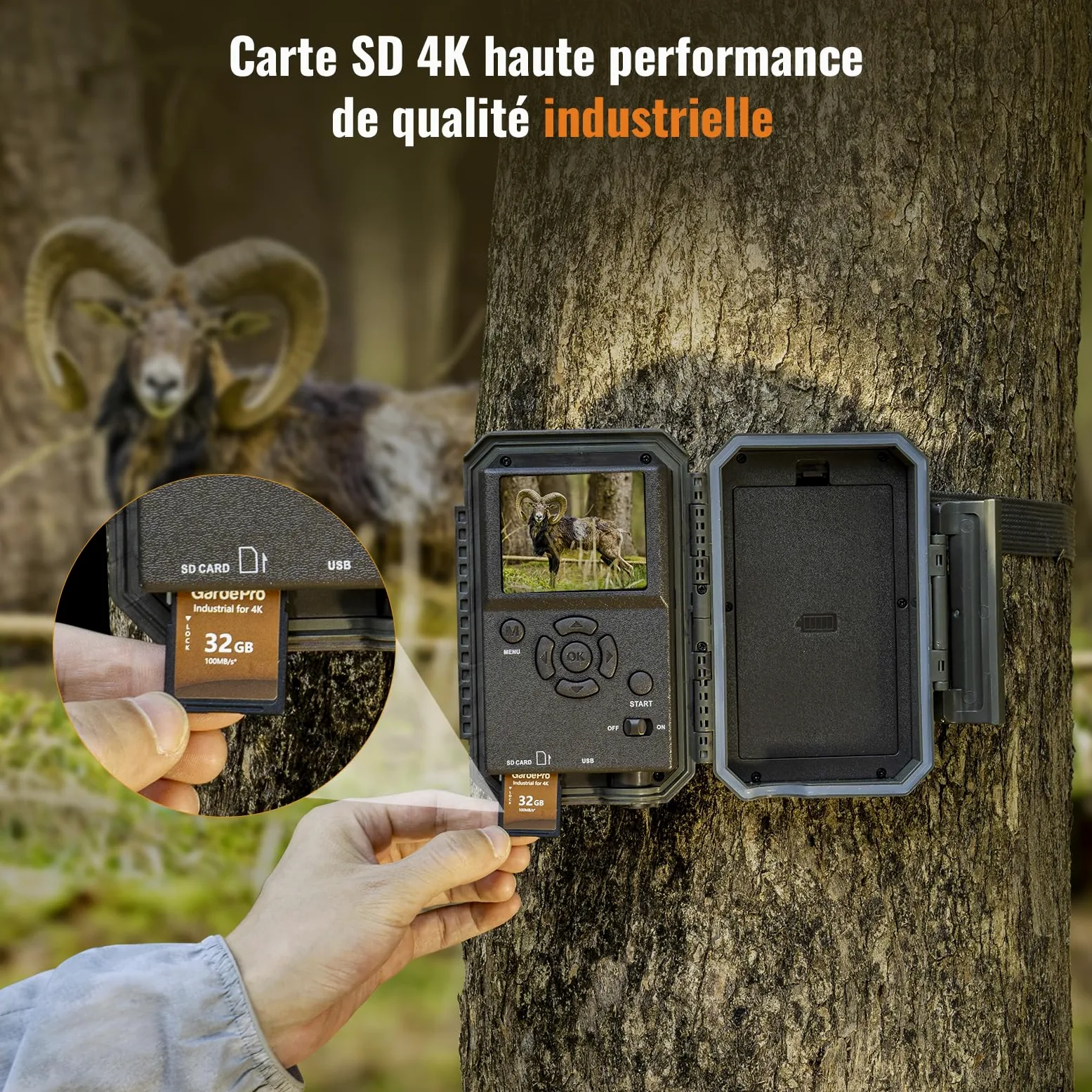 GardePro 4K Camera de Chasse avec Carte SD 32 Go, 64MP 4K Infrarouge Vision Nocturne Animaux Piege Photographique, No Glow 940nm IR LEDs Caméra de Chasse Suiveuse Exterieur Étanche, IP66