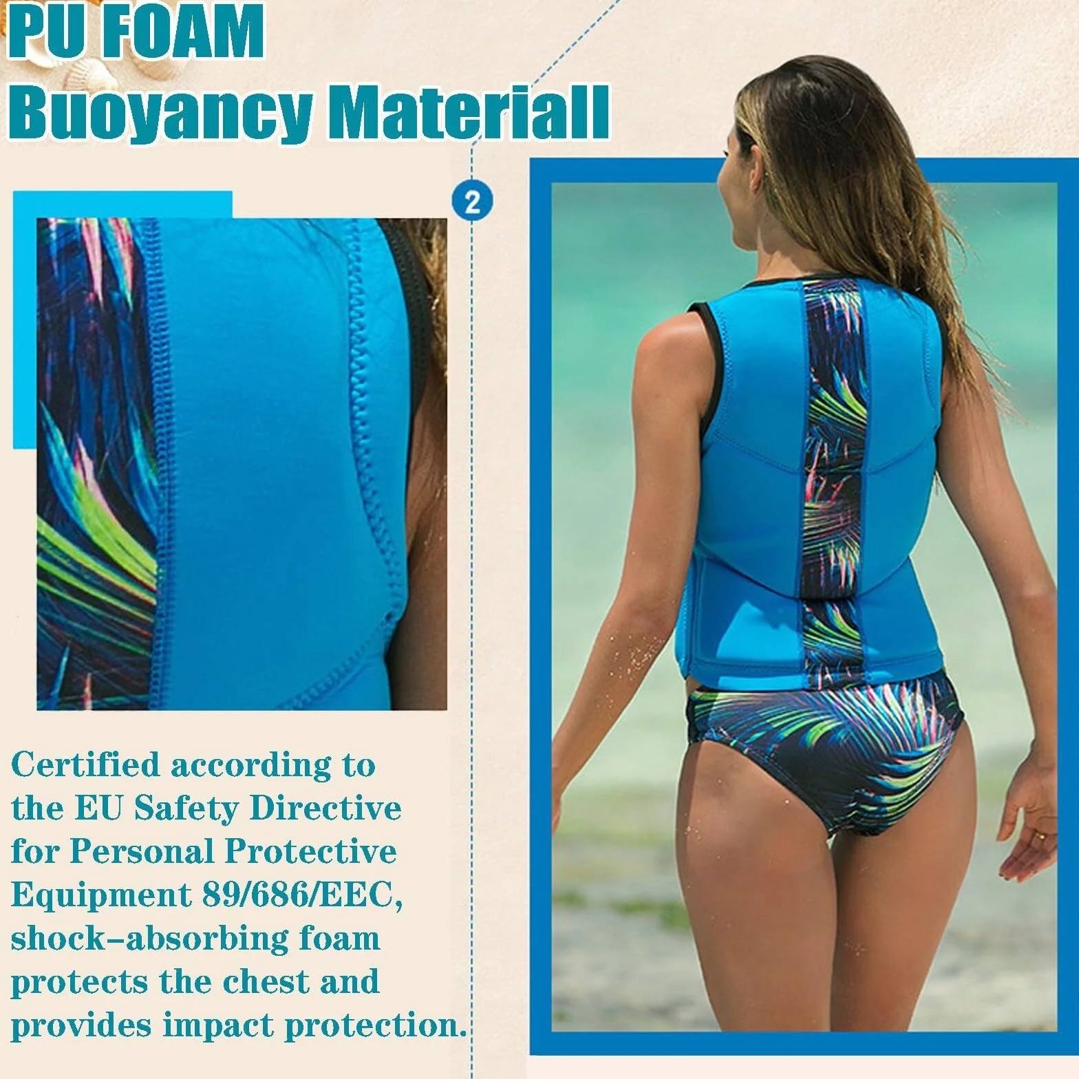 Swim Vest Adult Teens Neoprene Buoyancy Aid Anti-Collision Kayaking Floating Gear