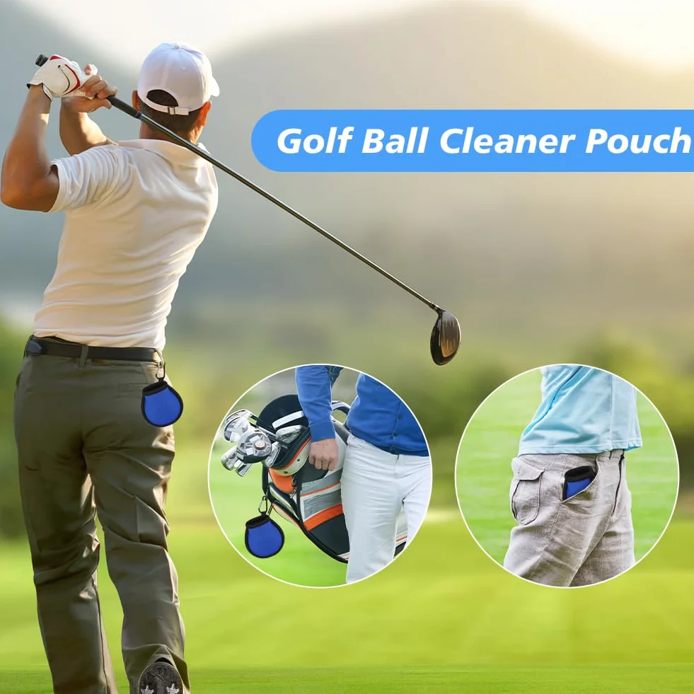 Pochettes de Nettoyage de Balles de Golf, Imperméable à l'eau Sac de Golf avec Double Couche, Mini Sac de Nettoyage Portables pour Balles de Golf avec Mousqueton, Accessoires de Golf