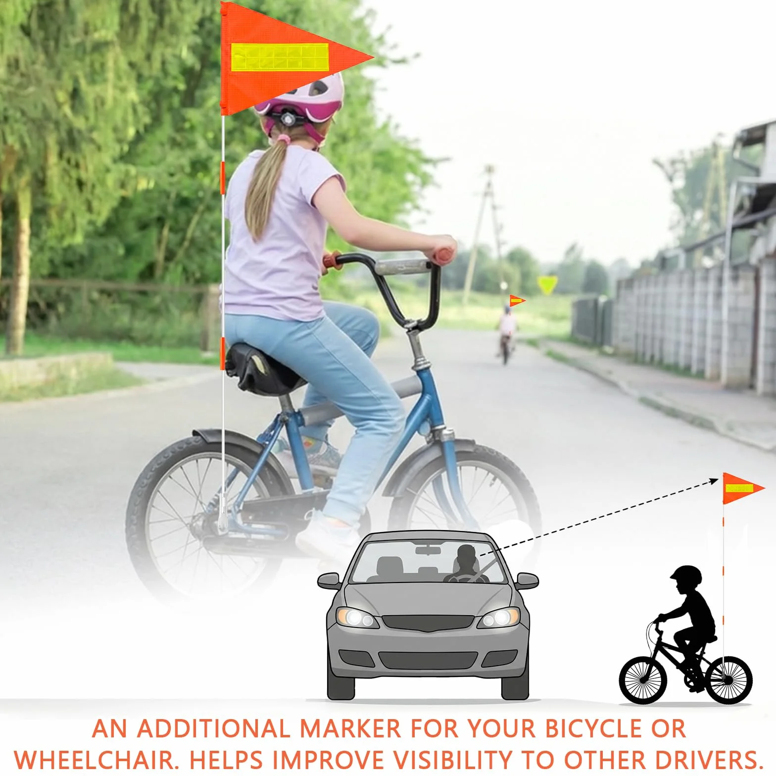 Fanion de Sécurité pour Vélo 150cm, Drapeau Velo Réfléchissant Impréable, Tige Réglable