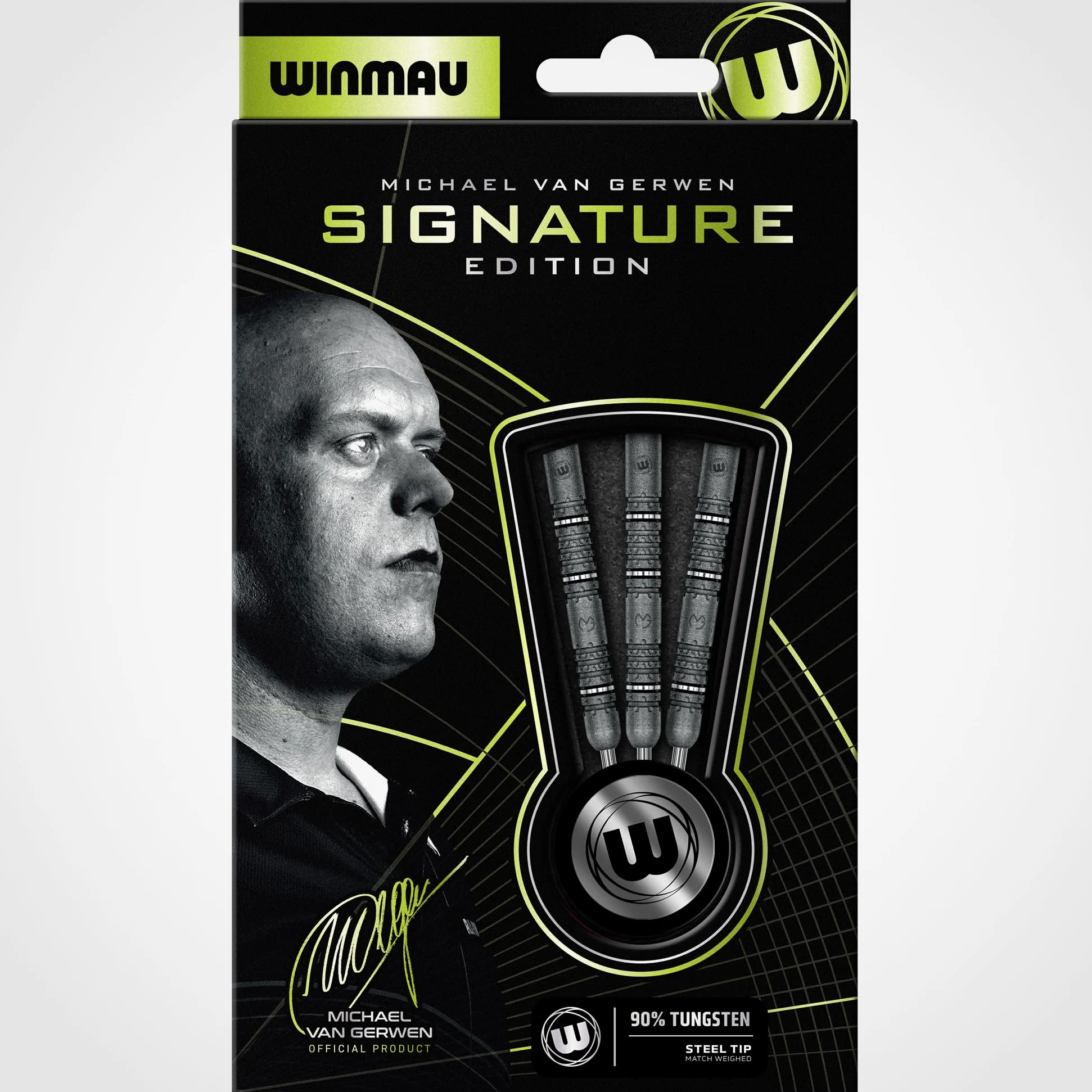 WINMAU Michael Van Gerwen MvG Signature Edition – 90 % tungstène – Kit de fléchettes professionnel avec ailettes et tiges – Disponible en pointe souple 18 g et pointe en acier 22 g, 23 g et 24 g