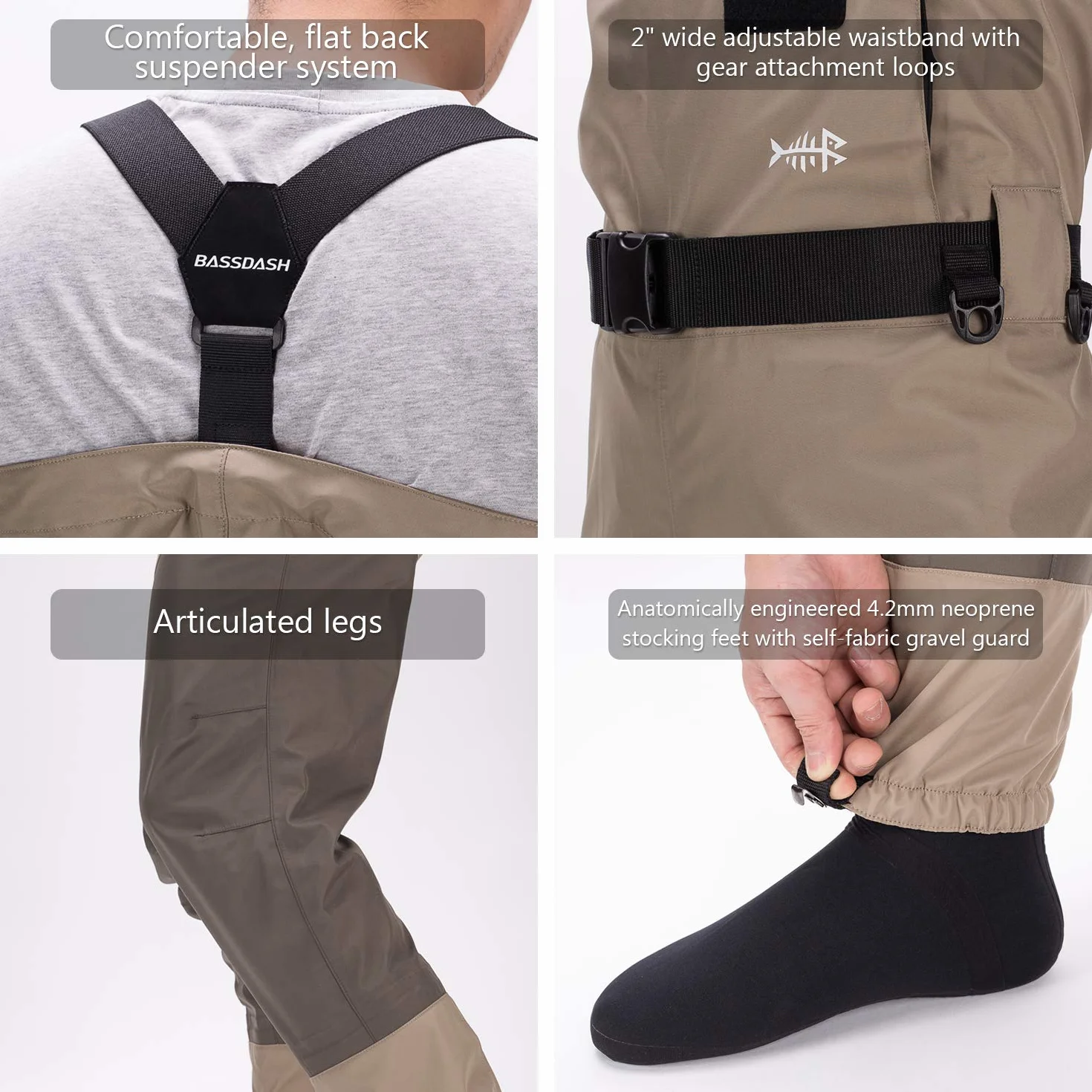 Bassdash Waders Respirants Convertibles Poitrine/Taille Pêche Chasse Hommes