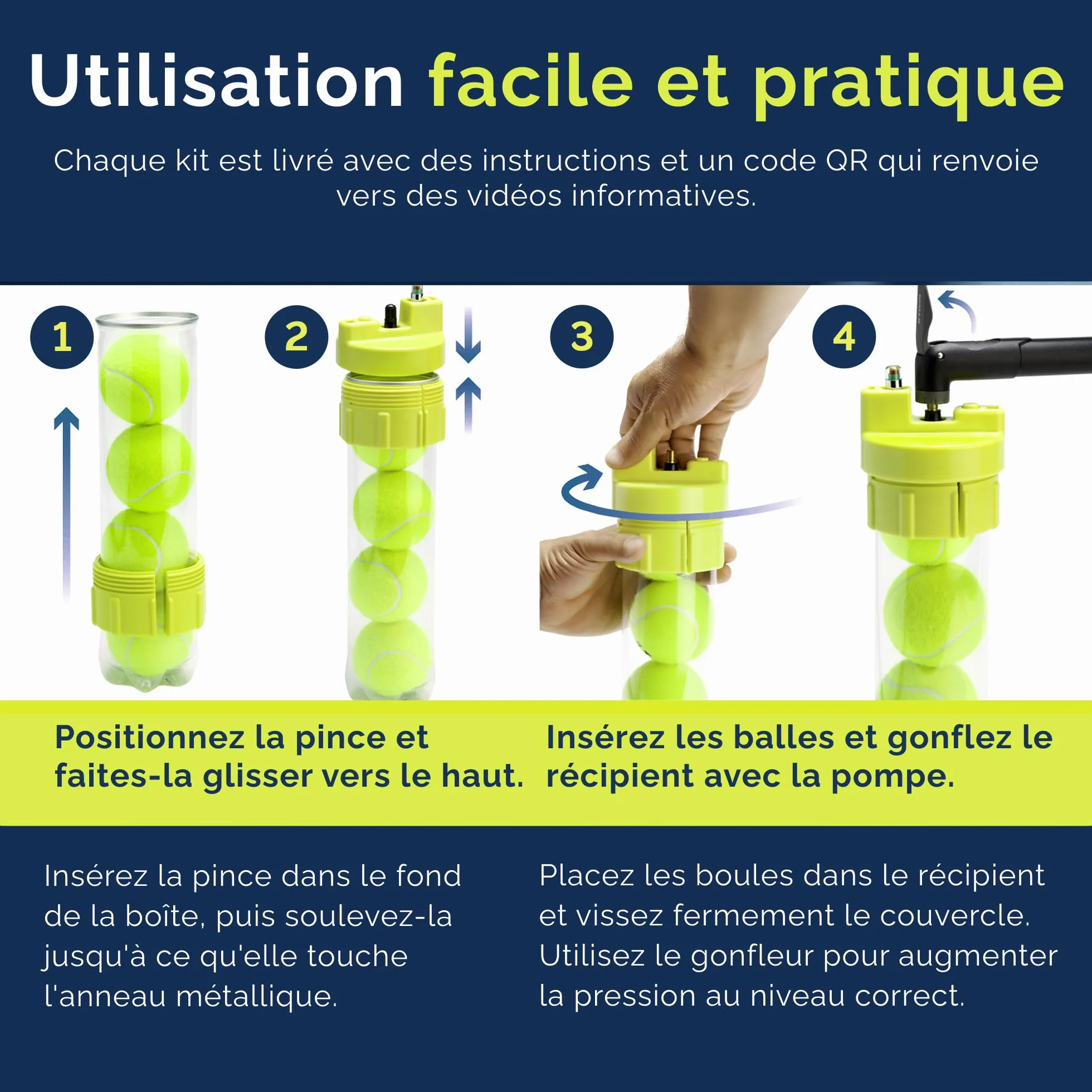 BALL RESCUER Pressuriseur 30 psi Adaptable aux Contenants 3 ou 4 Balles Padel Tennis