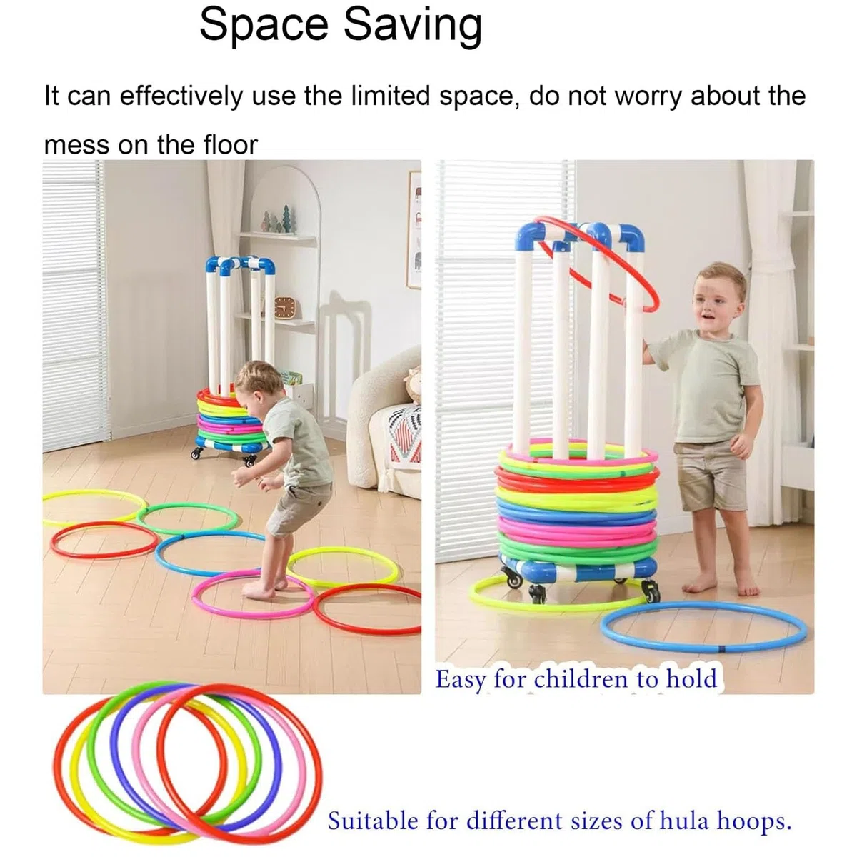 Hula Hoop et support de corde à sauter, chariot de rangement autonome de fitness, organisateur d'équipement de sport mobile pour garage et aire de jeux