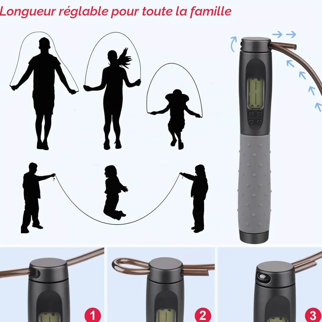 Te-Rich Corde à Sauter Sport Sans Fil avec Compteur, 3M Réglable Roulements à Billes Acier Poignées Antidérapantes