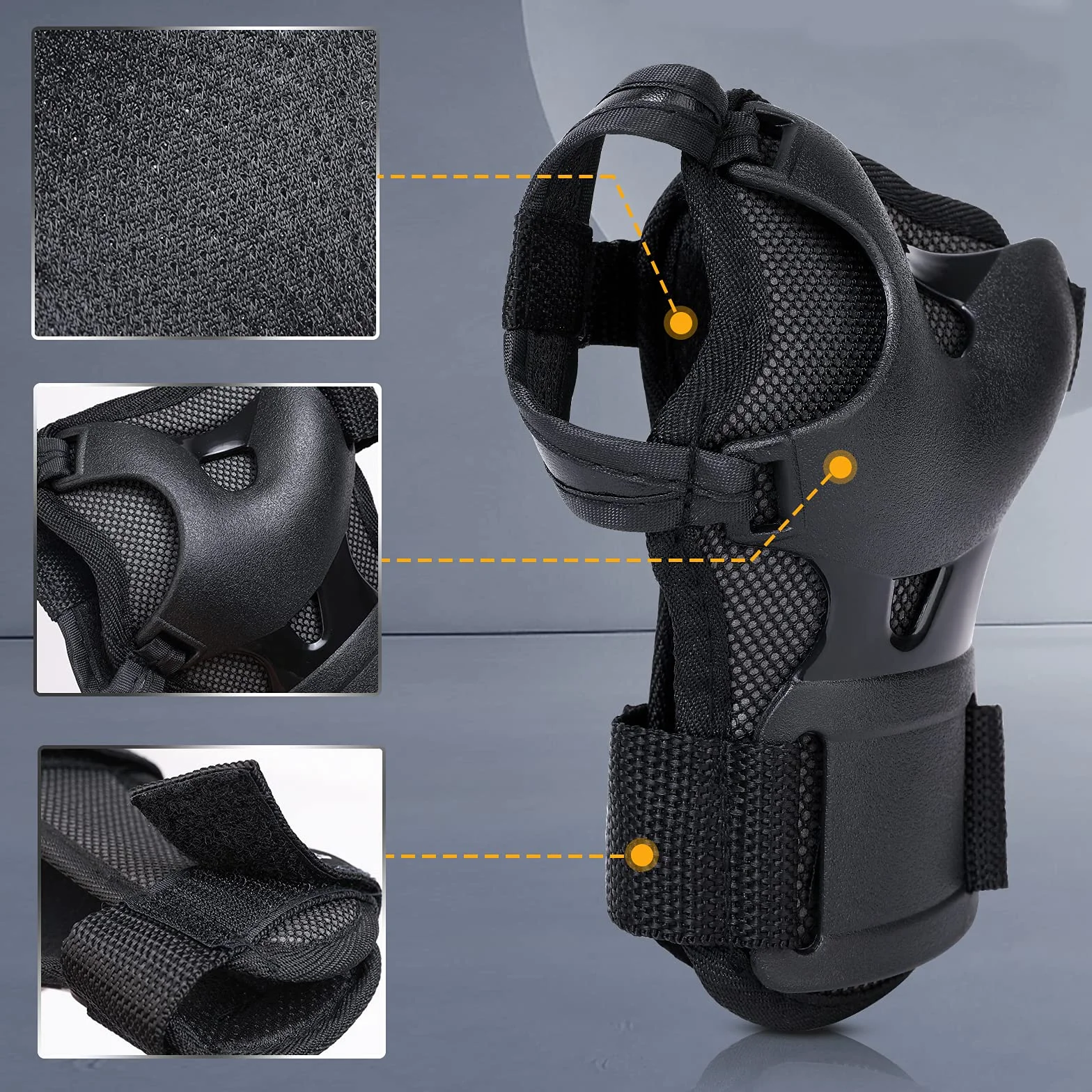 Protection Roller Enfant Adulte, Ajustable Genouillères Coudières Protège-Poignets Sets de Protection Enfant, pour Roller, Patinage, Skateboard, Vélo(6 Pièces, Noir)