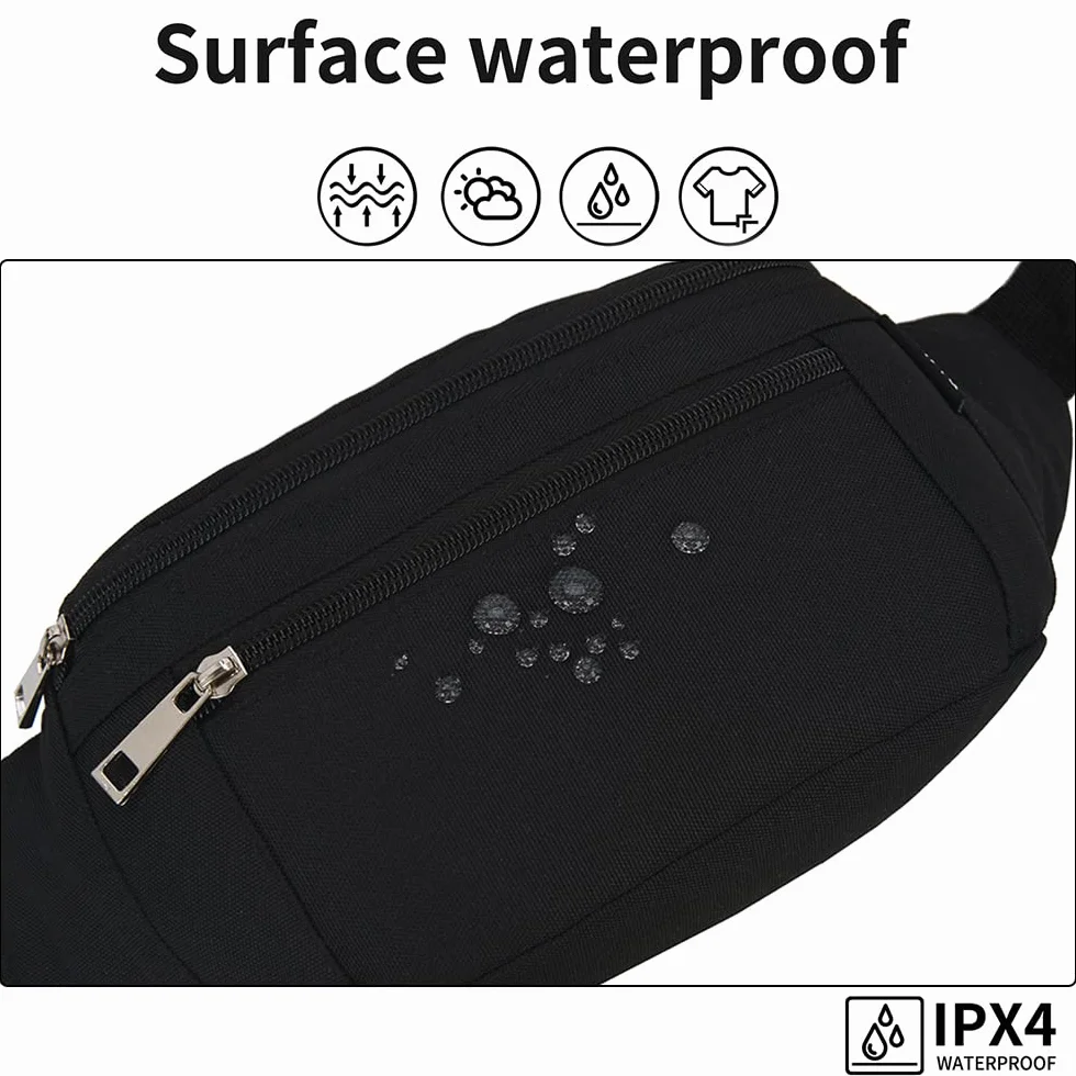 Sac Banane, Sac à la Taille Ceinture de Course Homme Femme Sacoche Banane Etanche Réglable pour Cyclisme Gym Balade Escalade Voyage Randonnée Vacances (Noir)