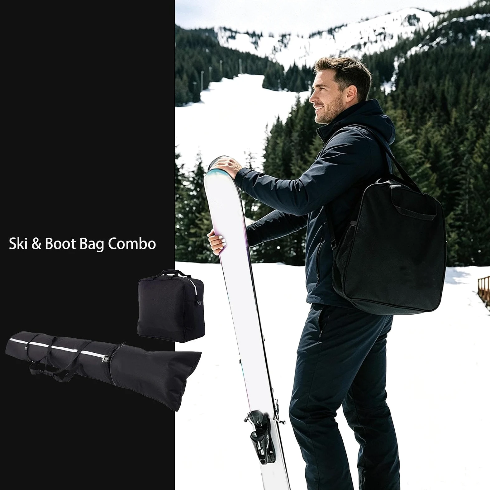 Housse de ski Sac De Transport Matelassé Imperméable En Toile Oxford | Housse De Transport À Skis Pour Adolescents et Adultes Passionnés Protège Objets de Amortissant Bottes