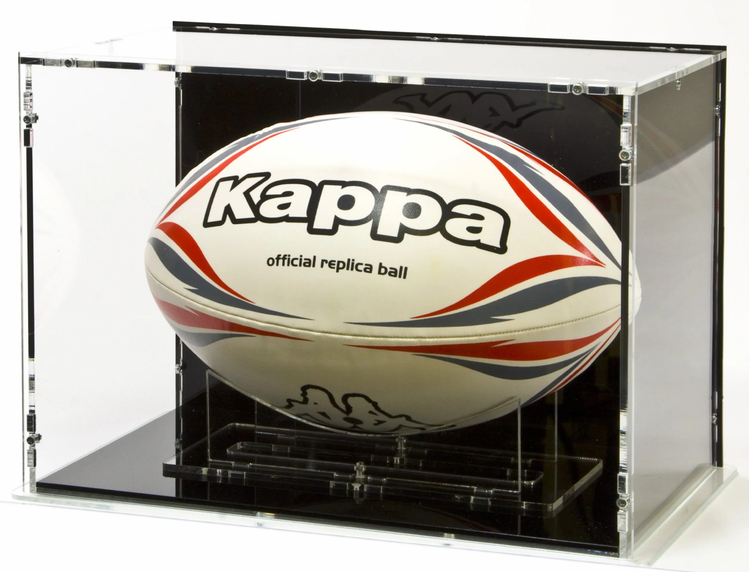 Sora Vitrine de Ballon de Rugby Taille 5 avec Base Noire et Panneau Arrière Noir