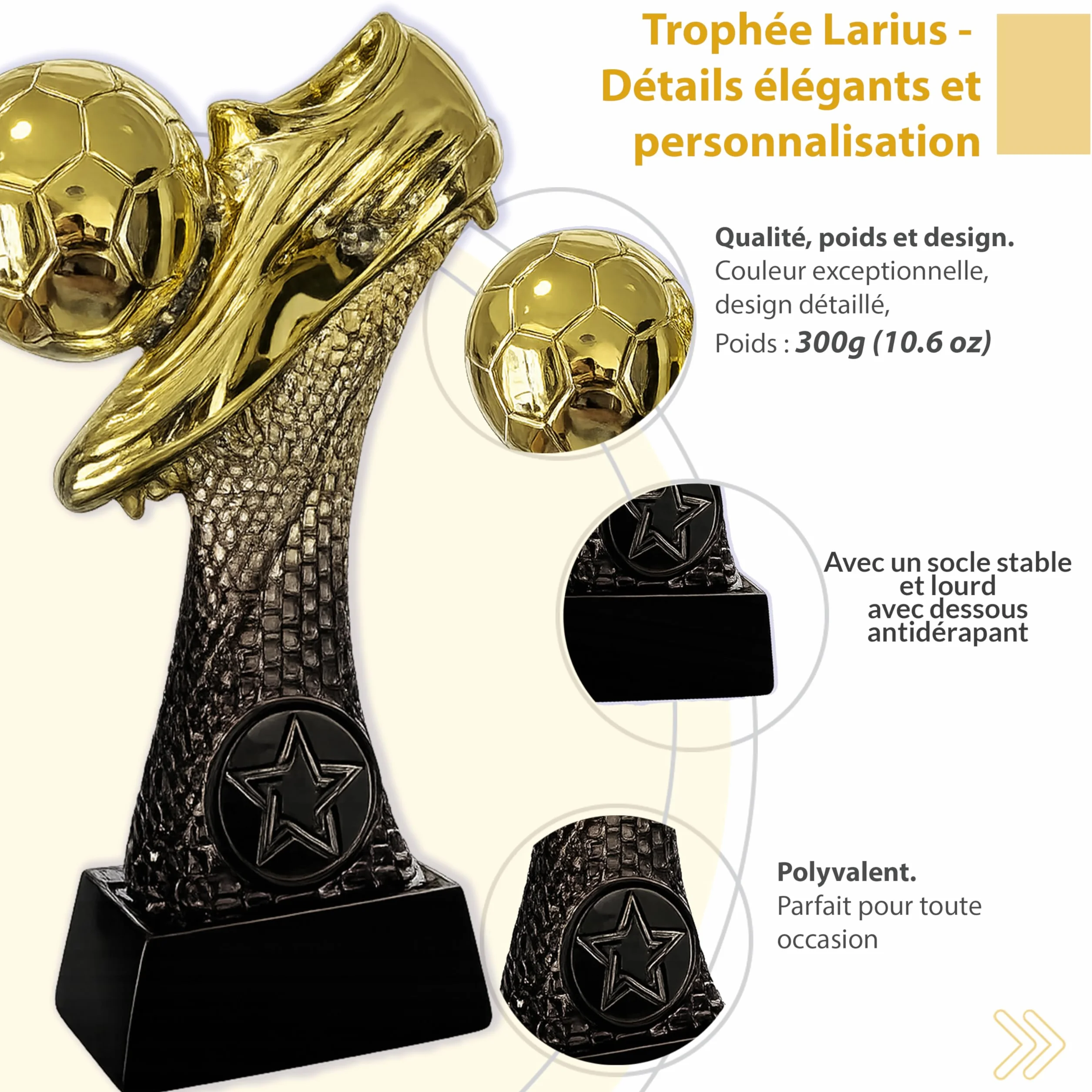 Larius Trophée de football 16 à 21,5 cm (300 à 500 g) - Coupe de vainqueur avec/sans gravure - Coupe de football pour enfants et adultes - Tournoi MVP, récompense - F6