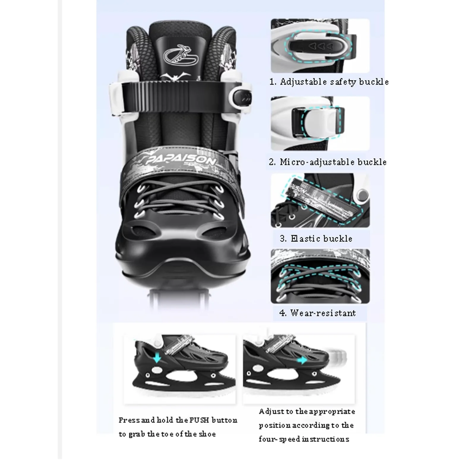 Patins à glace Homme Patins en acier au carbone Patins À Glace avec Système De Laçage Rapide Et Boucle À Poussoir pour Un Maintien Sûr,Patins à glace réglables pour adultes hommes et femmes