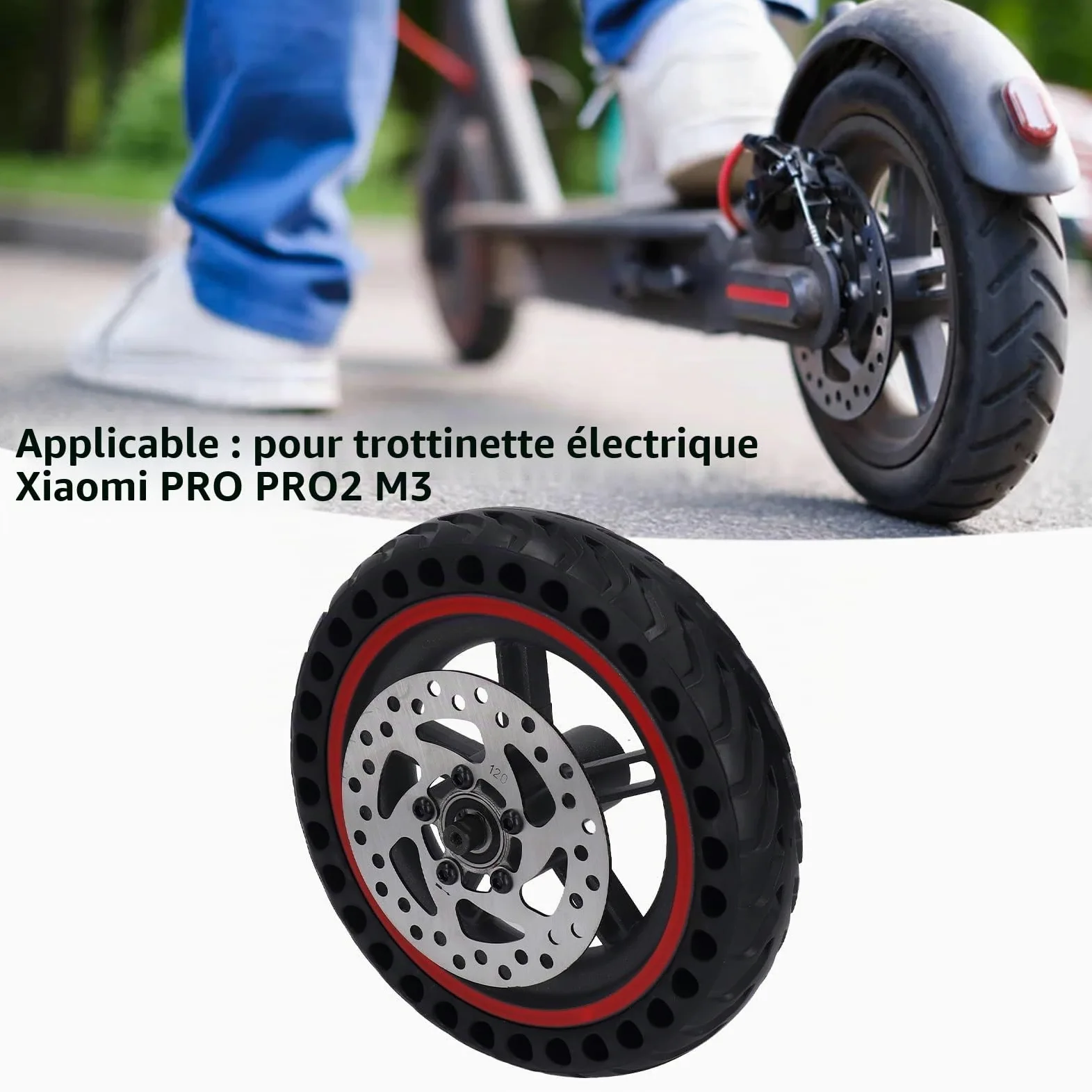 BuyWeek Roue Arrière de Scooter Électrique pour Xiaomi PRO PRO2 M3, Pneu Cellulaire de Roue Arrière de Trotinette Électrique avec Frein à Disque de 120mm Rouge