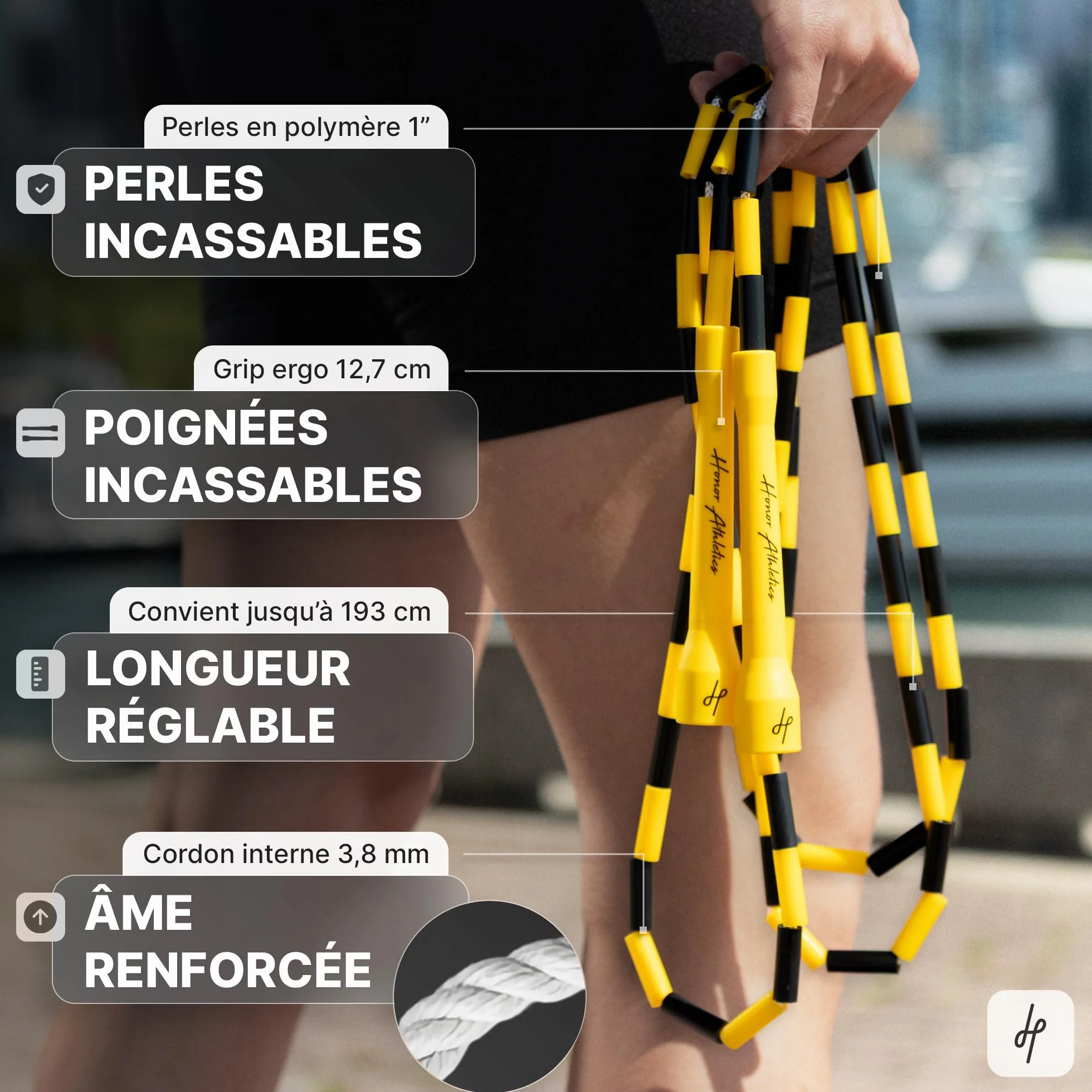 Honor Athletics 2.0 Corde à sauter réglable pour entraînement fitness
