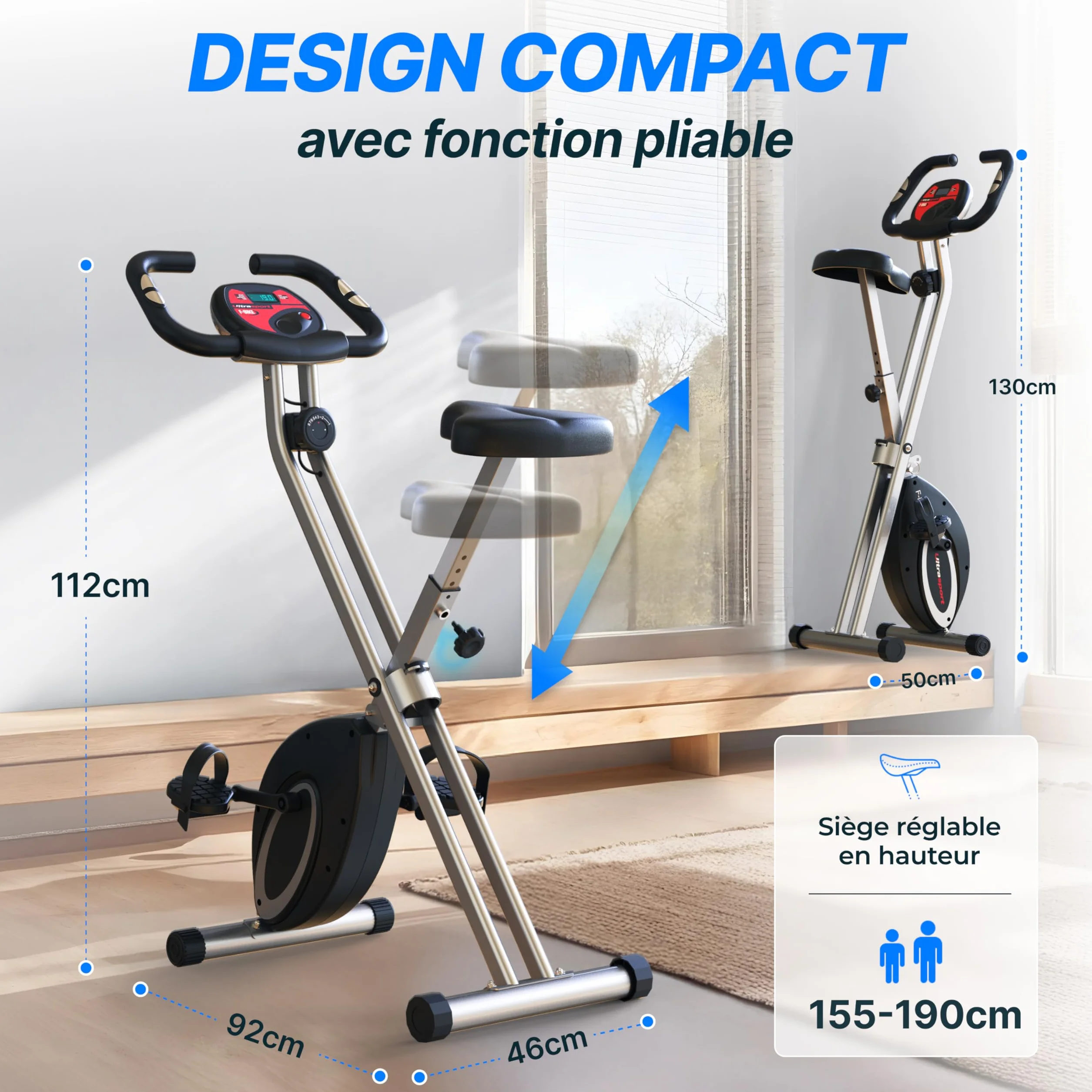 Ultrasport F-Bike Vélo d'Appartement Pliable 130 kg Silencieux
