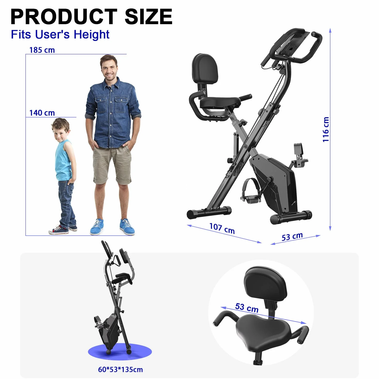 Vélo d'appartement pliable 4 en 1 ergomètre 150 kg résistance magnétique réglable écran LCD fitness bike capteurs à pulsation