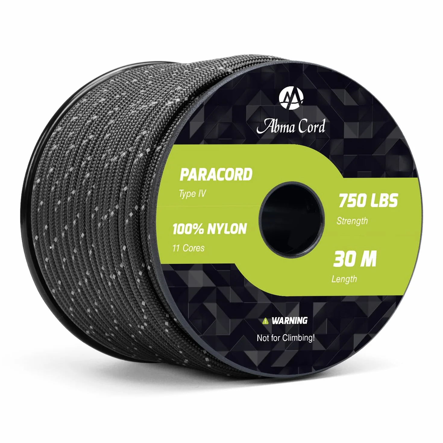 Corde Paracorde 750lb 4mm 30M Nylon Type IV 11 Brins Qualité Militaire Réfléchissante Noir