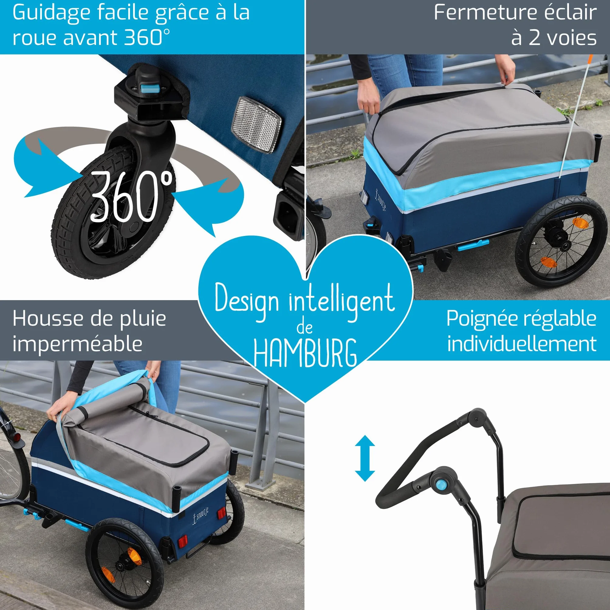 Remorque de Transport Pliable 2 en 1 Vélo Chariot Compatible Vélo Électrique Camping Jardin