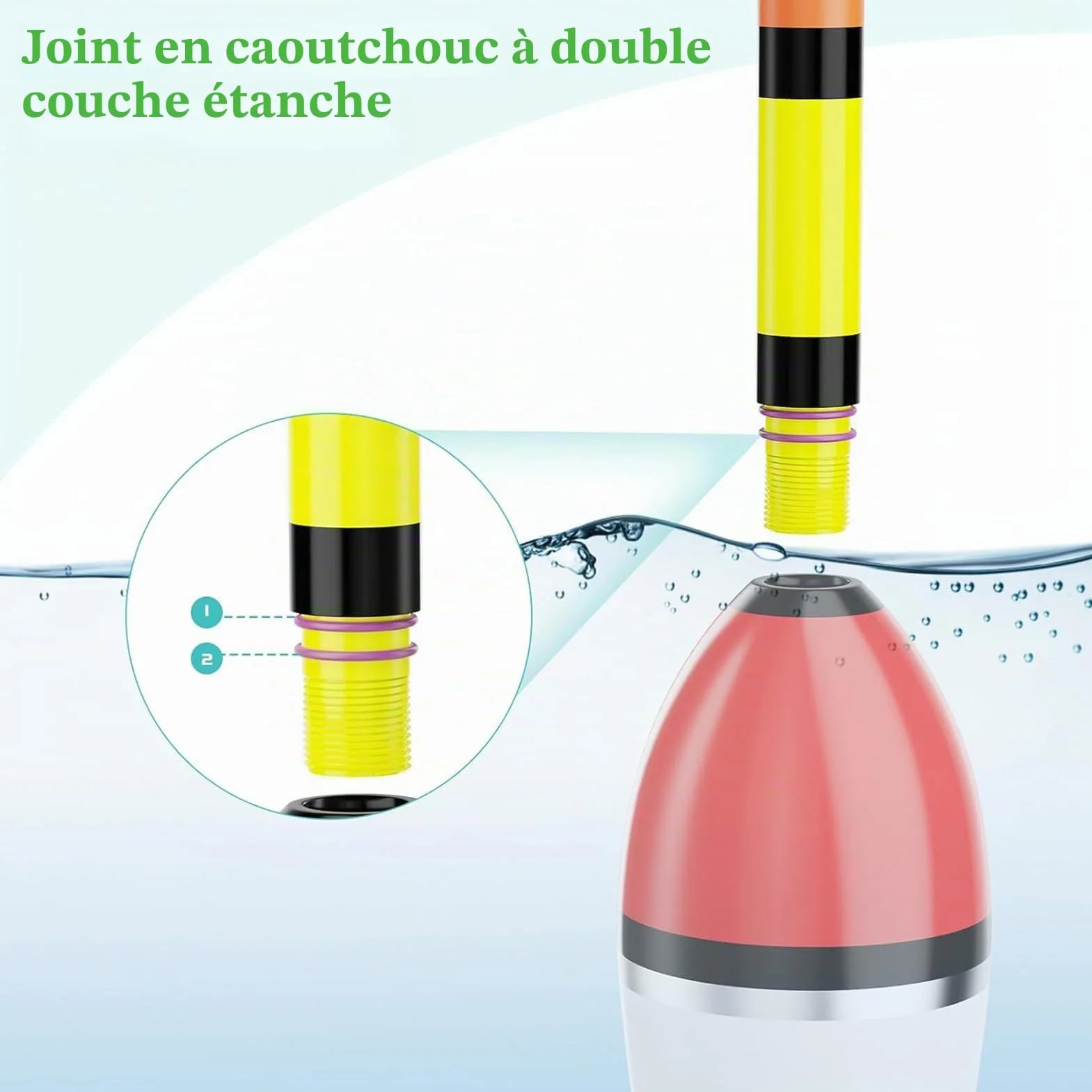 DONGZQAN 3 Pièces Bouchon Lumineux Peche, Flotteur Peche, Flotteurs pour Pêche, Detecteur de Touche Peche avec Boucle Alarme de Touche, pour la Pêche en Mer et La Pêche de Nuit
