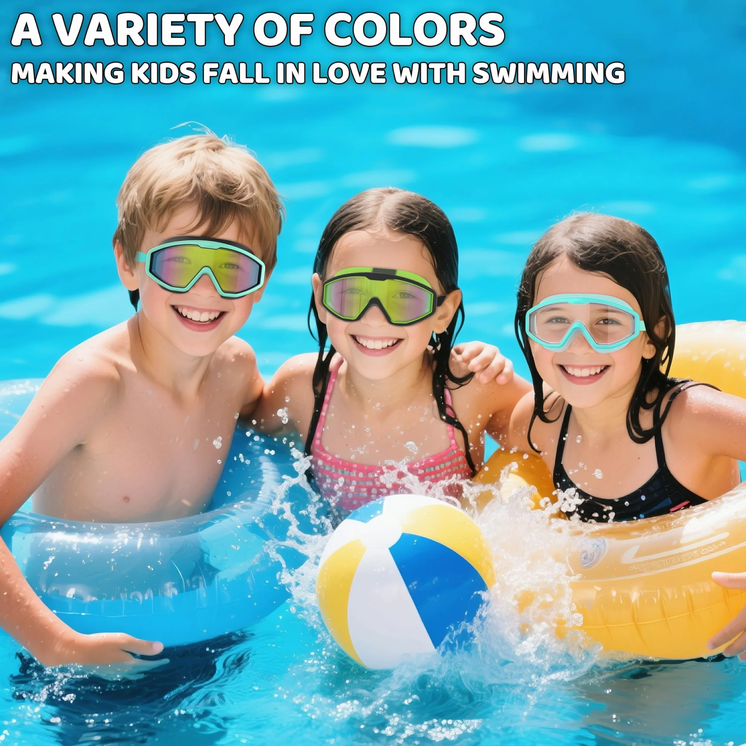 Lunettes de Natation Enfant Anti-Buée UV Vision Large Réglage 1 Bouton 3-12 Ans