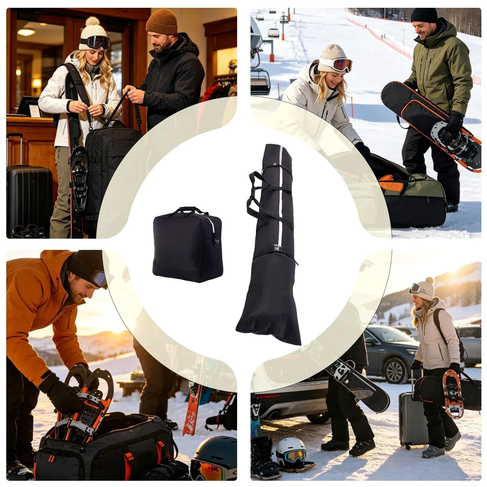 Housse de ski Sac Organisateur Rembourré de Transport en Tissu Oxford | Sac De Ski Pour Passionnés Ados Adultes Protection Chaussures Objets De Contre