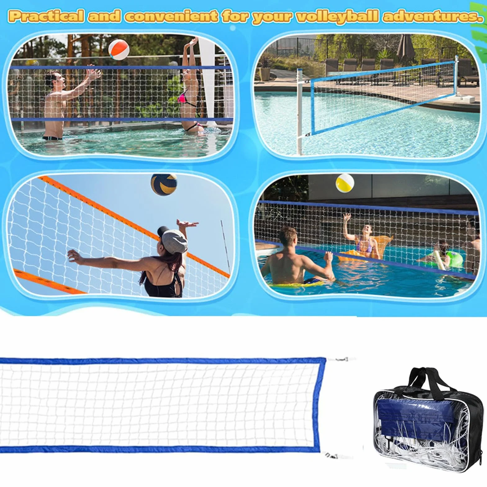 Filet de volley-ball de piscine portable 15 x 3 m pour adultes