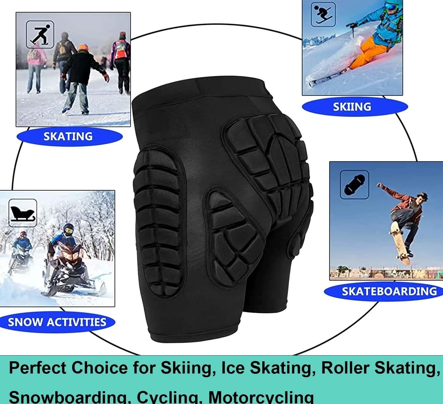 Short De Compression Rembourré De Protection for Snowboard, Skate, Ski, Football, Basket-Ball - Rembourrage Hanche, Fesses Et Coccyx