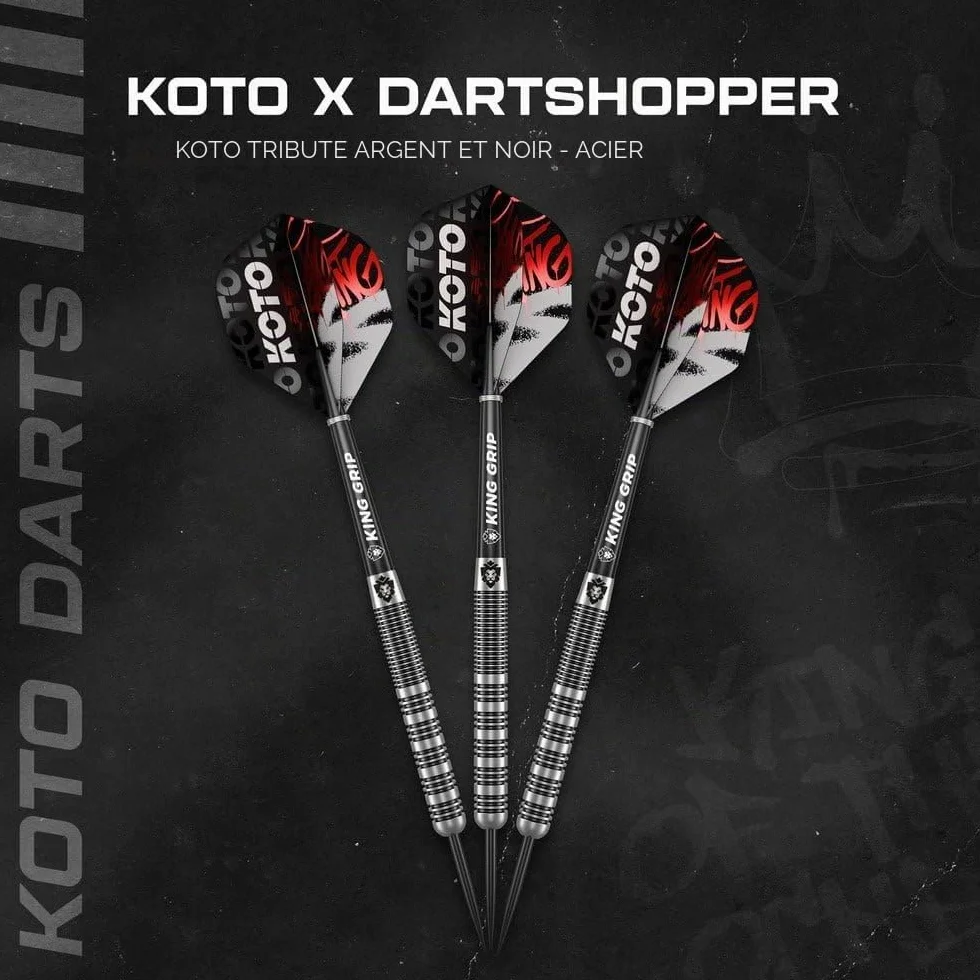 KOTO Lot de 3 fléchettes avec barils, ailettes, tiges, porte-fléchettes, grip fixe Argenté et noir