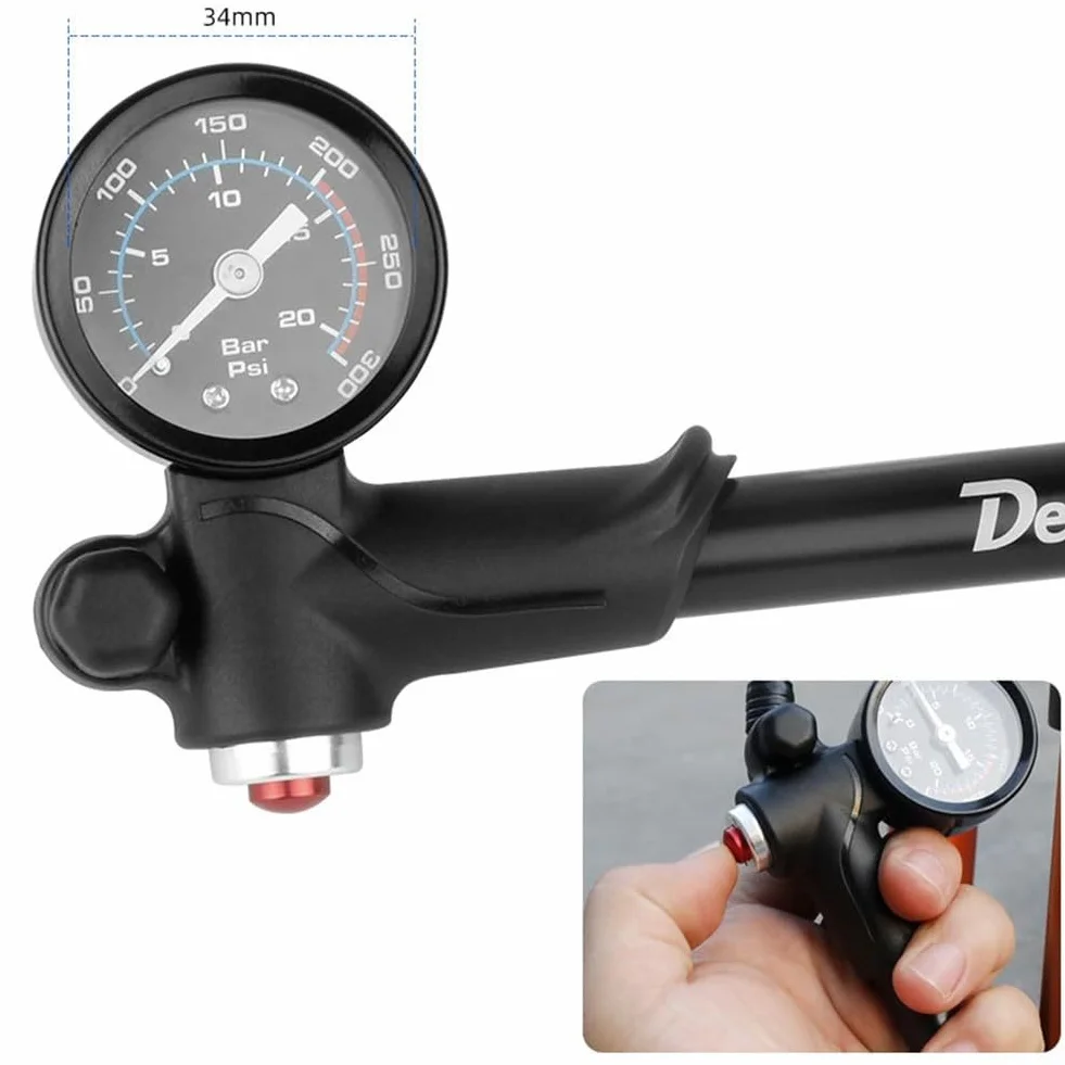 Pompe à air de vélo 300 psi avec manomètre intégré pour fourche avant et amortisseur arrière
