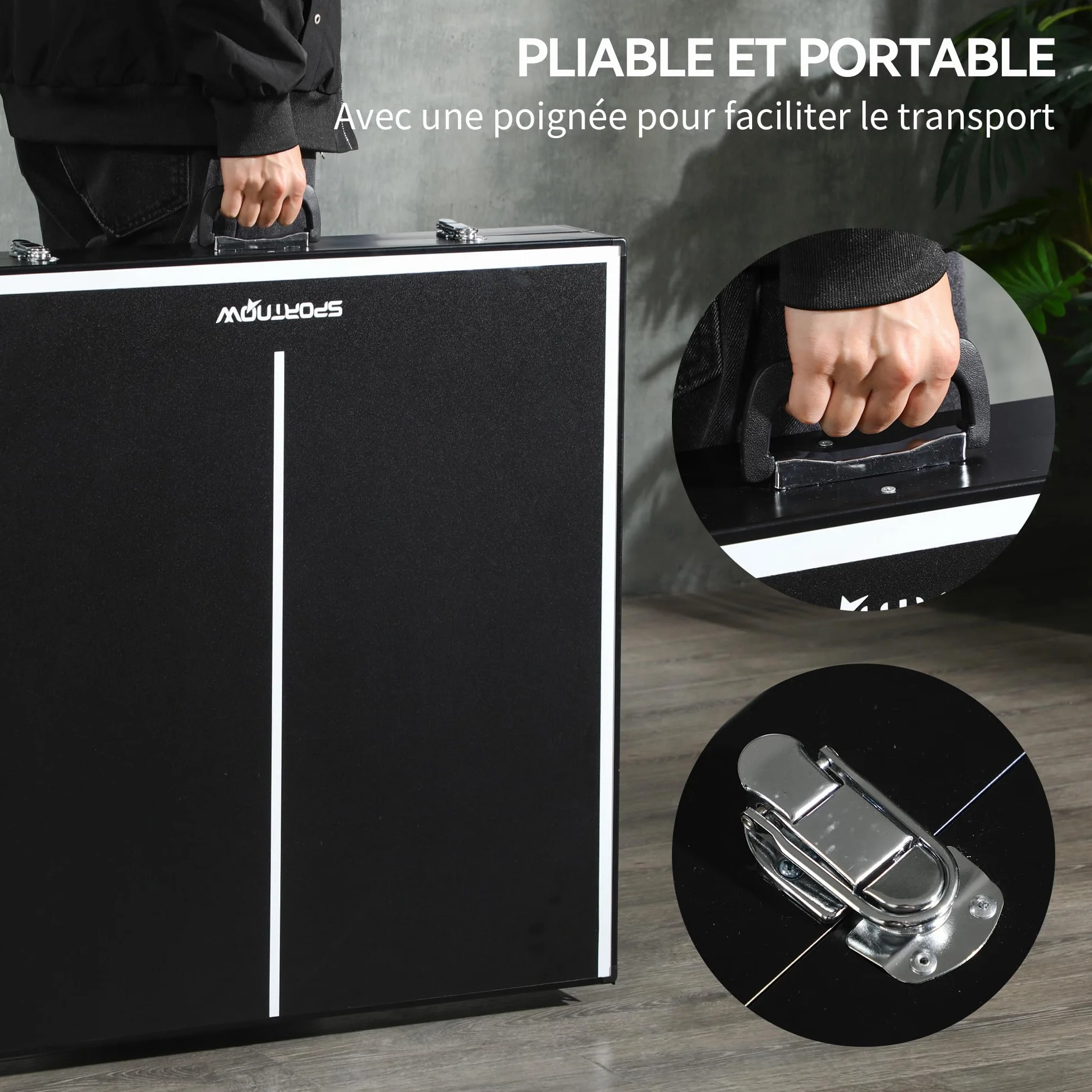 SPORTNOW Mini Table de ping-pong pliable avec filet, balles, poignée 152x76x72 cm Noir