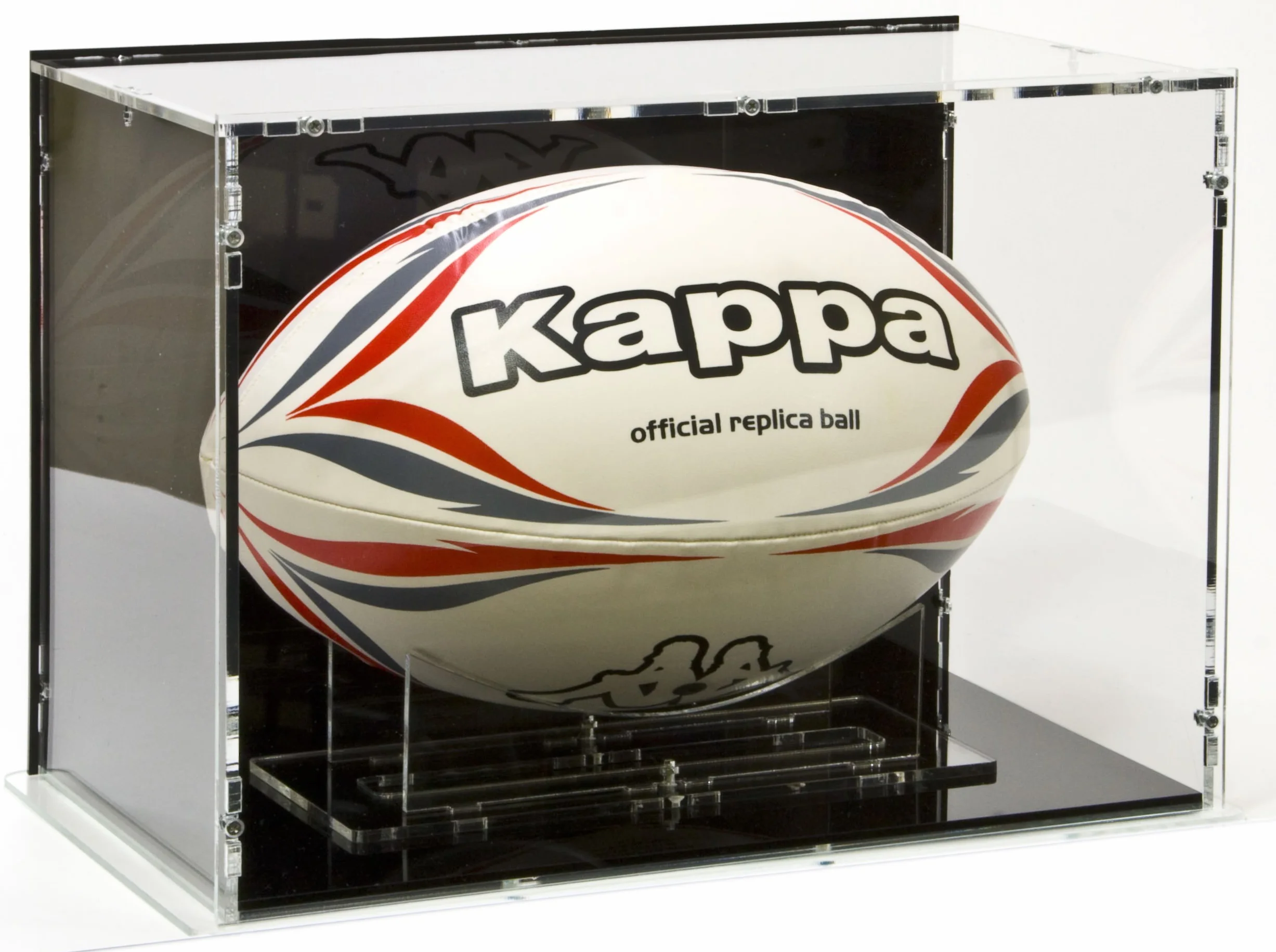 Sora Vitrine de Ballon de Rugby Taille 5 avec Base Noire et Panneau Arrière Noir